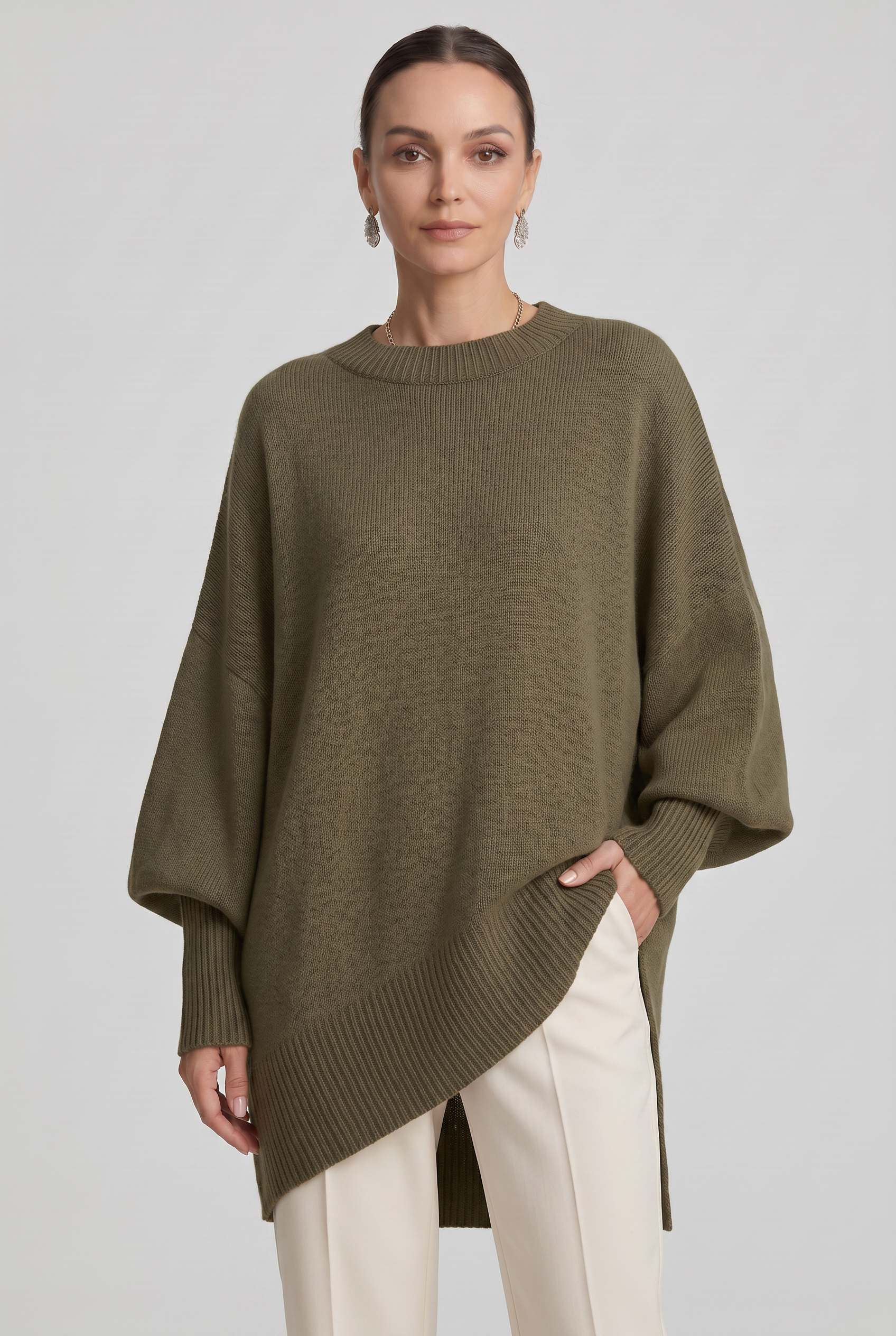 Pull Femme | Oversize Col Rond Ourlet Asymétrique - 8