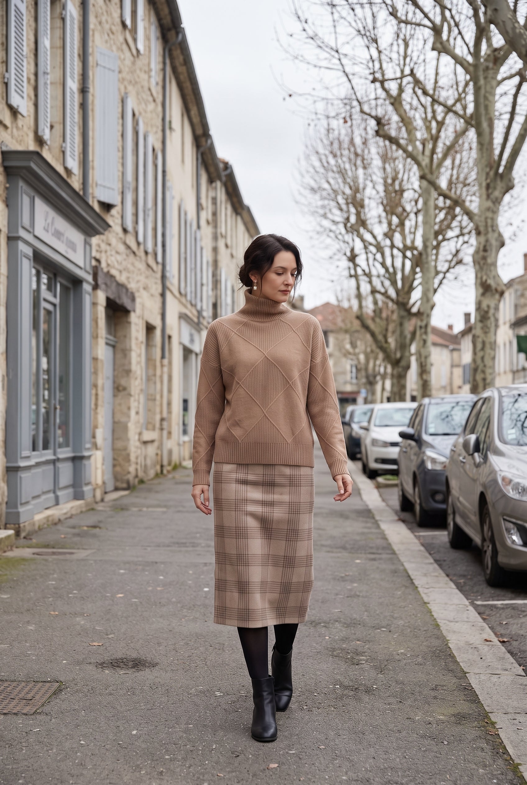 Pull Femme | Torsadé Col Roulé Motif Losanges Coupe Ample - 10