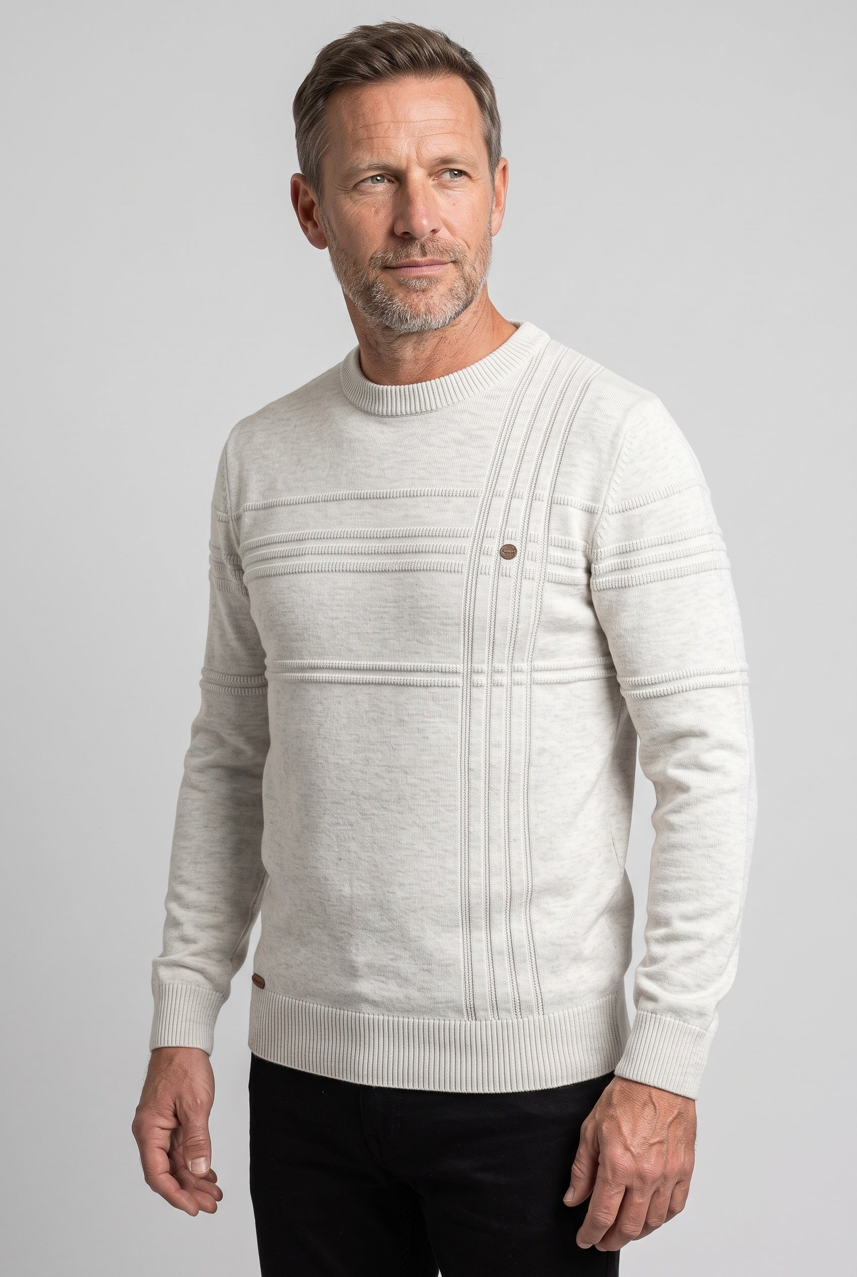 Pull Homme | Col Rond Rayures Ton sur Ton Bords Côtelés - 10
