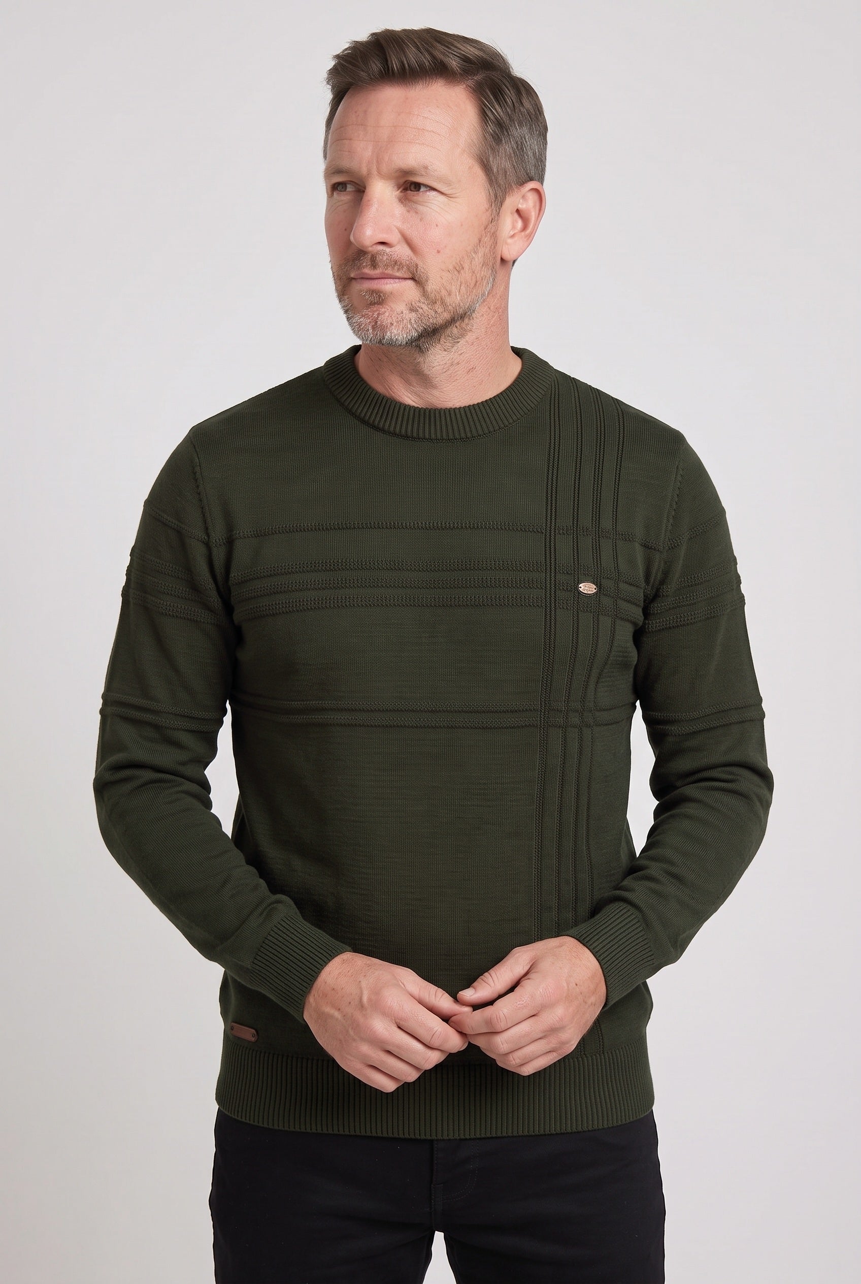 Pull Homme | Col Rond Rayures Ton sur Ton Bords Côtelés - 5