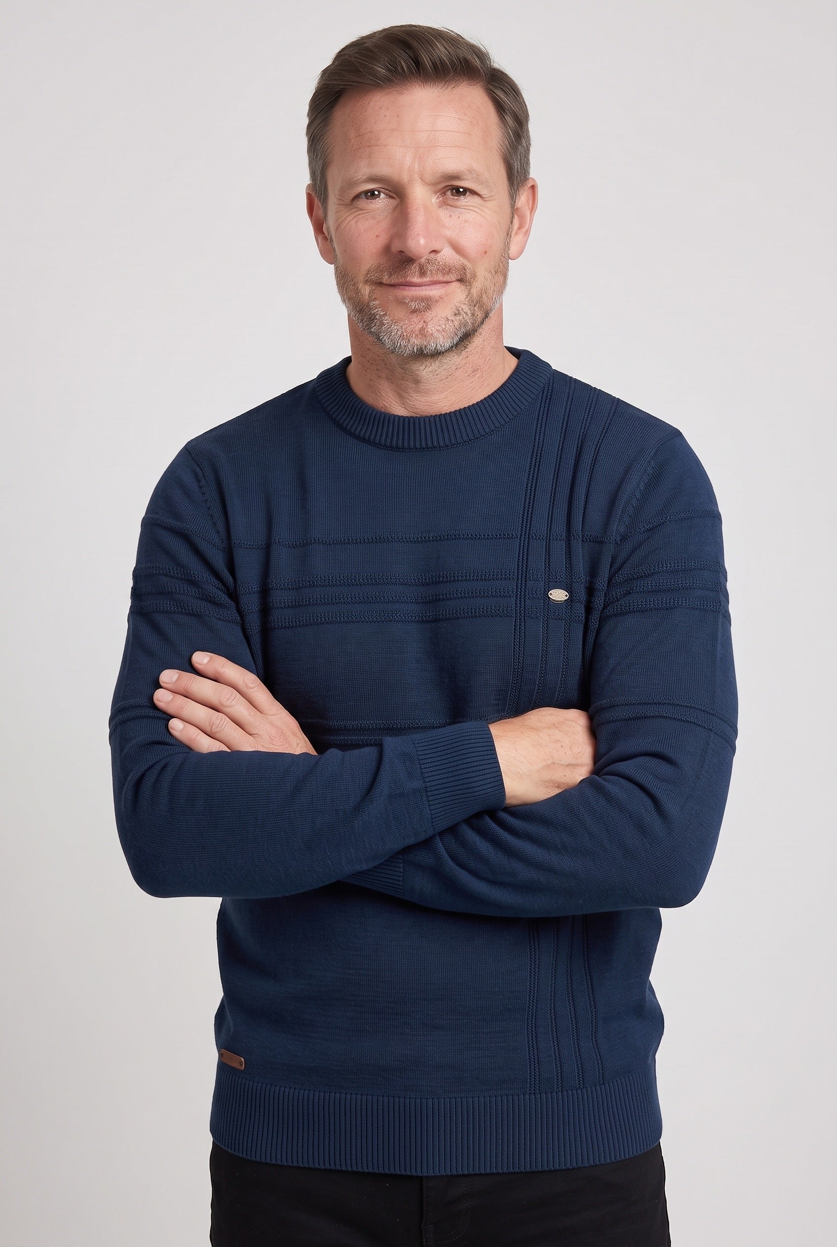 Pull Homme | Col Rond Rayures Ton sur Ton Bords Côtelés - 8