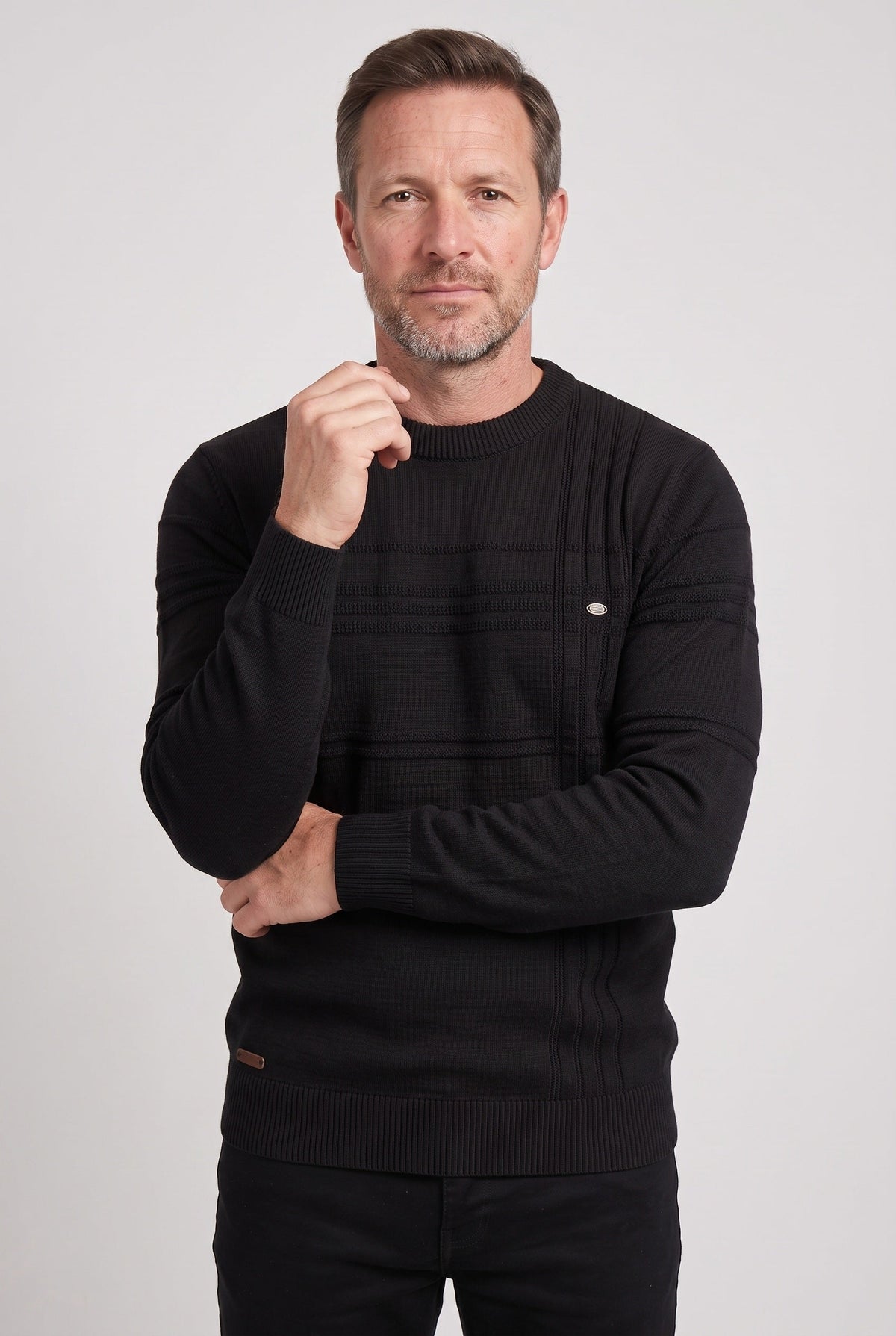 Pull Homme | Col Rond Rayures Ton sur Ton Bords Côtelés - 9