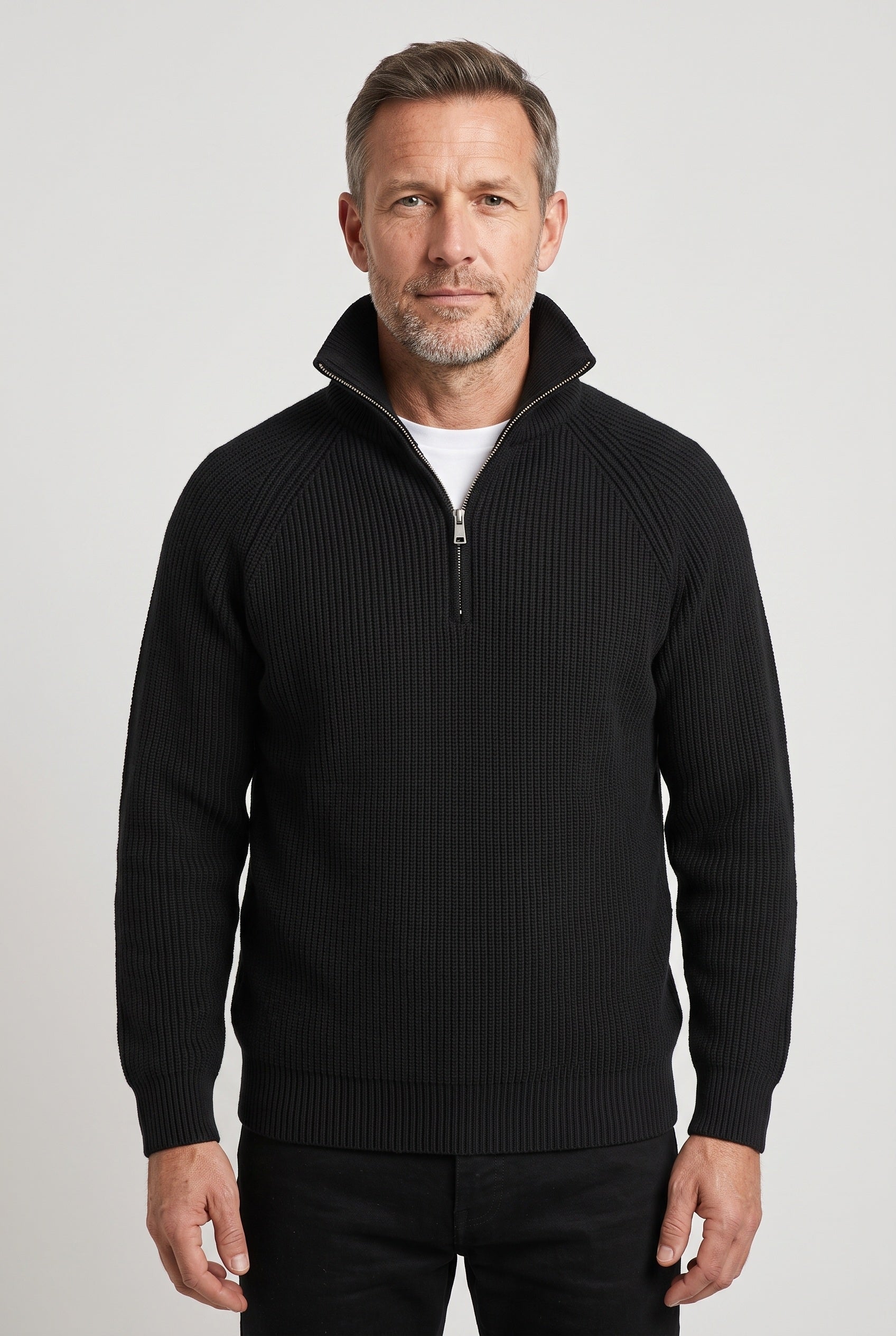 Pull Homme | Col Zippé Maille Côtelée Épaisse Manches Raglan - 1