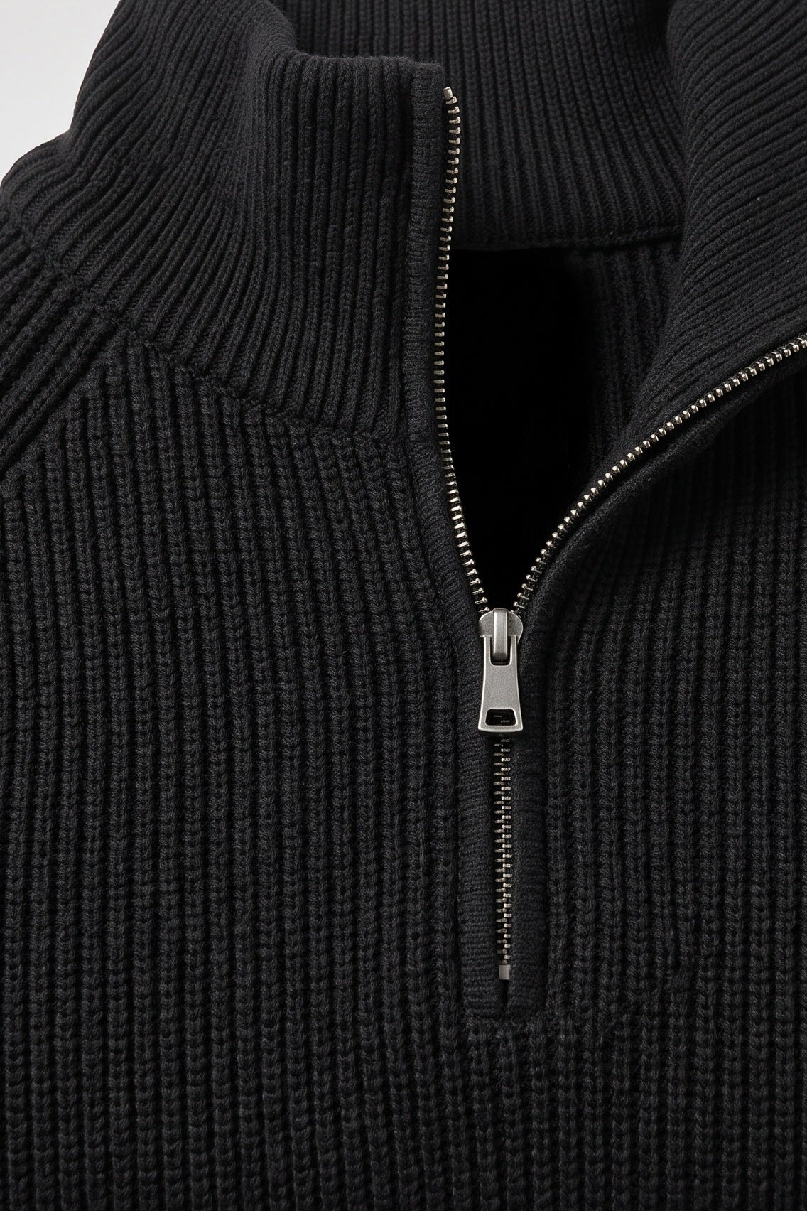 Pull Homme | Col Zippé Maille Côtelée Épaisse Manches Raglan - 3