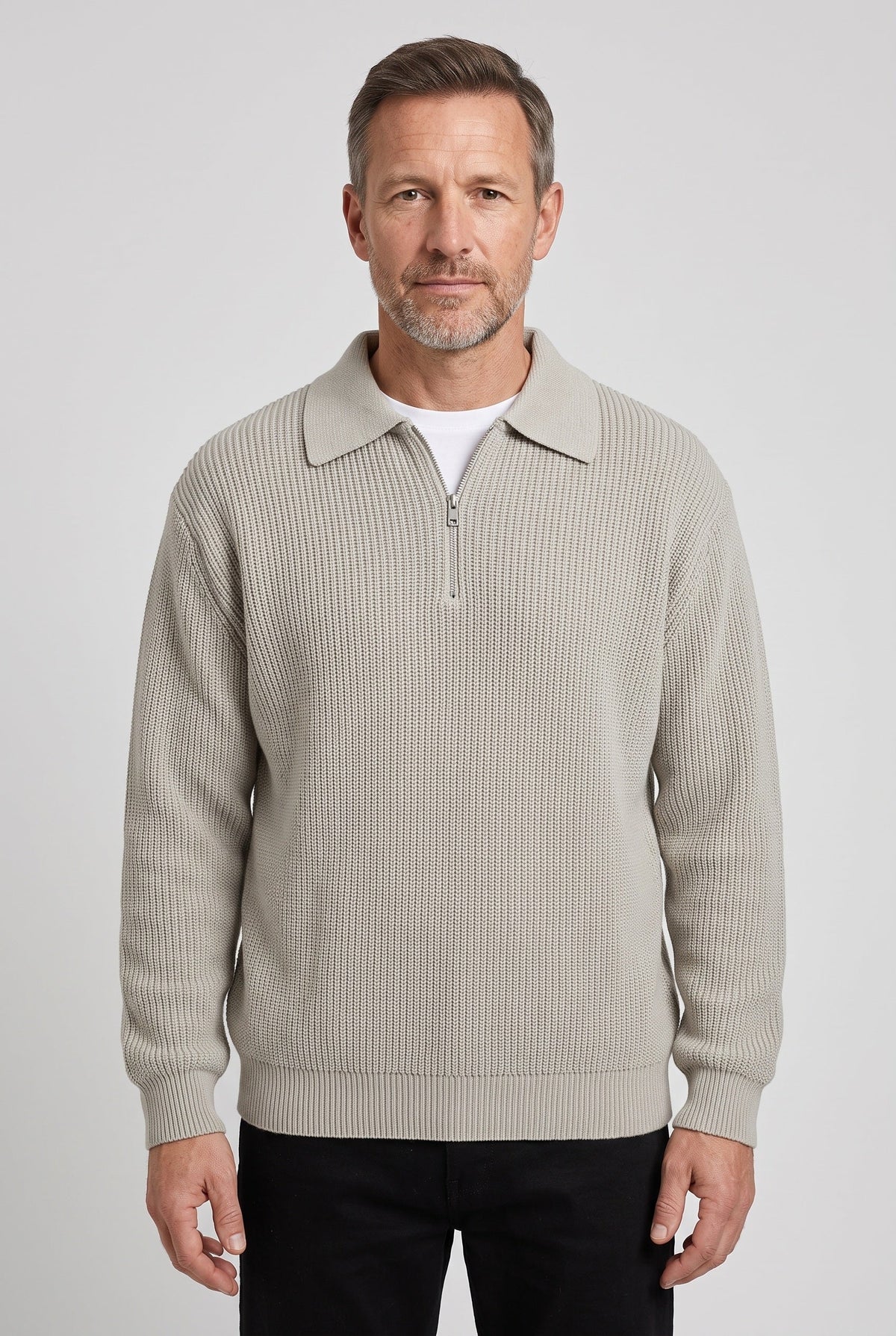 Pull Homme | Col Zippé Maille Côtelée Épaules Tombantes - 1