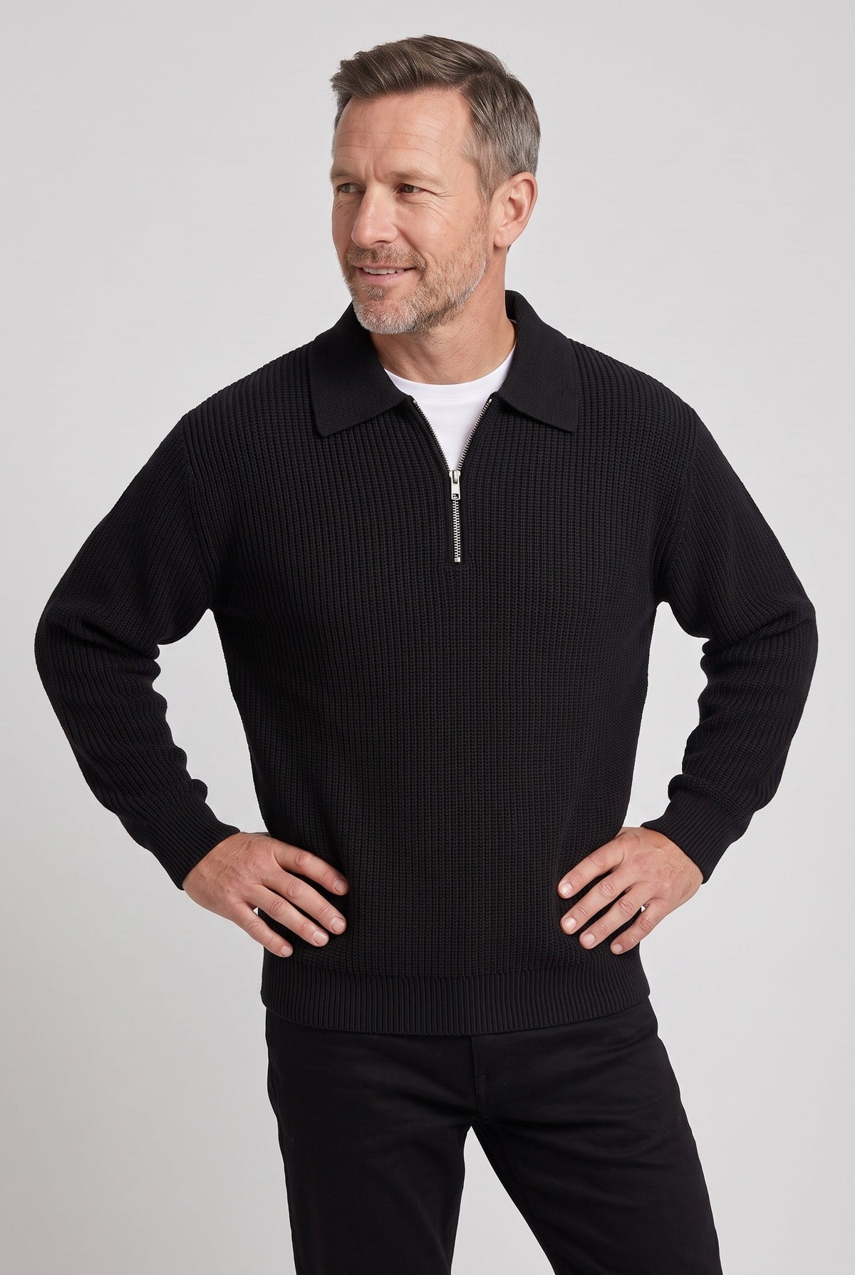 Pull Homme | Col Zippé Maille Côtelée Épaules Tombantes - 5