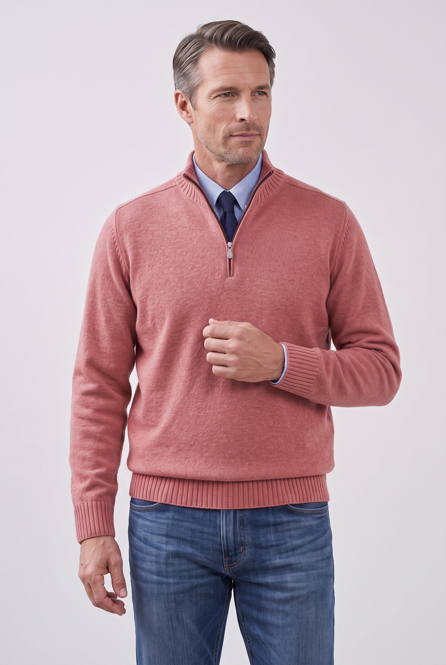 Pull Homme | Col Zippé Maille Fine Manches Montées Bords Côtelés - 11