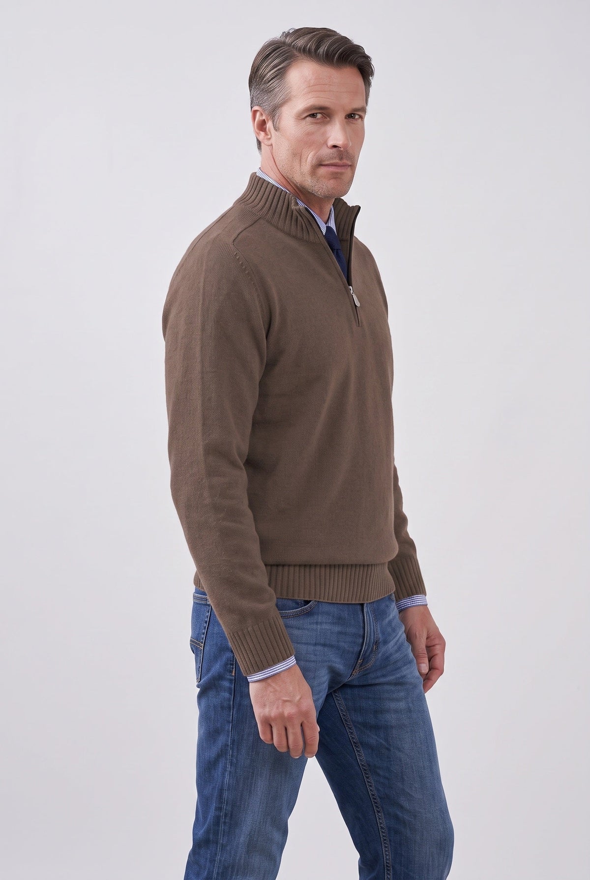 Pull Homme | Col Zippé Maille Fine Manches Montées Bords Côtelés - 14