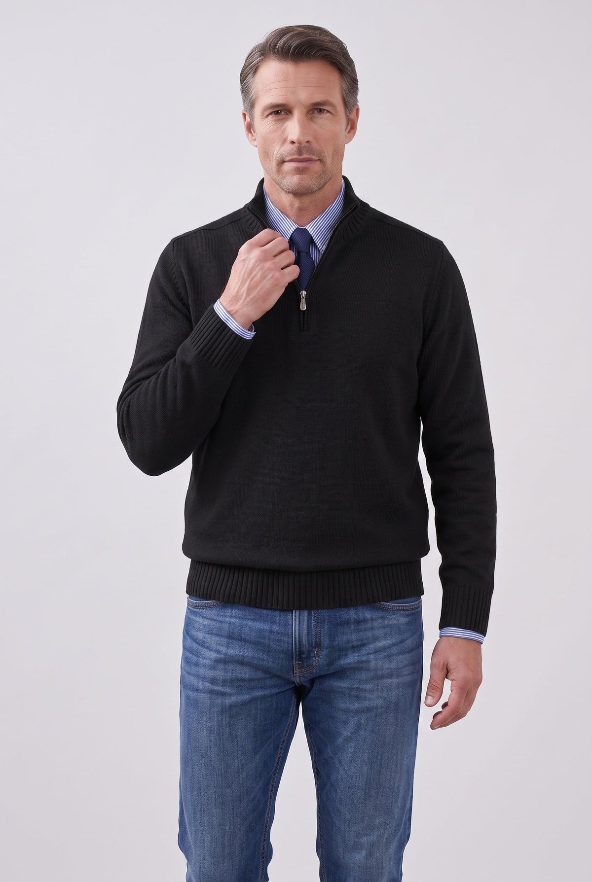 Pull Homme | Col Zippé Maille Fine Manches Montées Bords Côtelés - 6