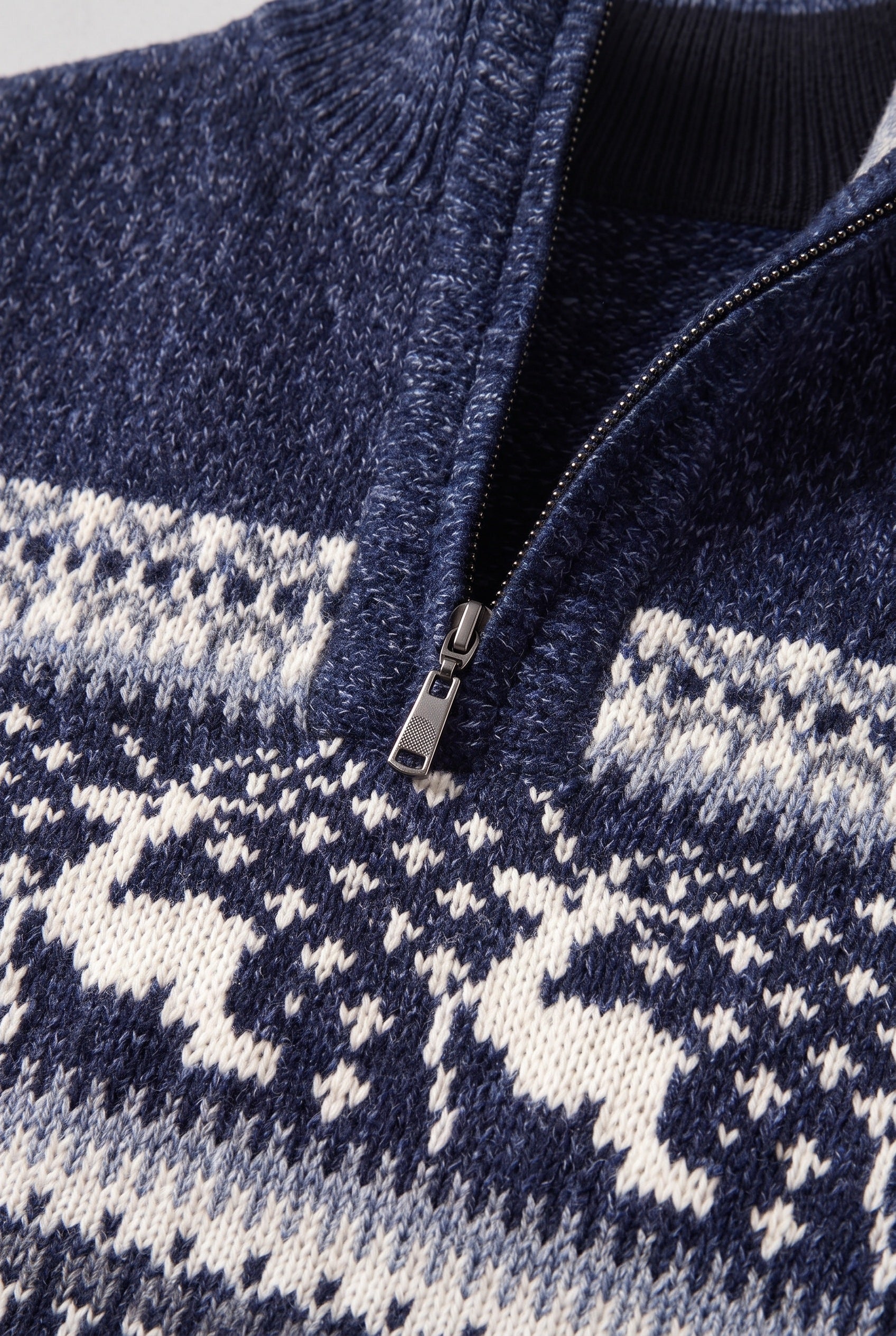 Pull Homme | Jacquard Demi-Zip Col Montant Bords Côtelés - 3