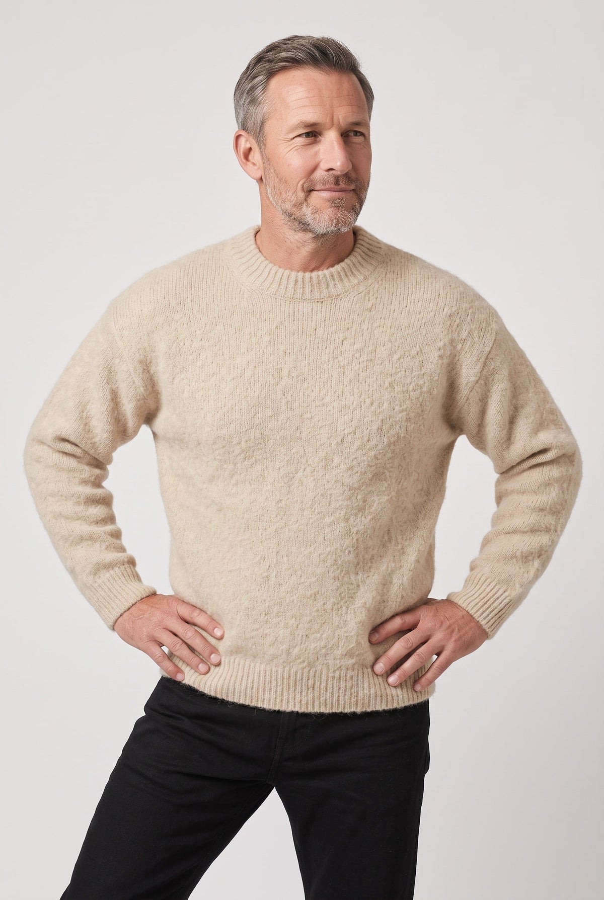 Pull Homme | Maille Grattée Épaules Tombantes Col Rond Côtelé - 4