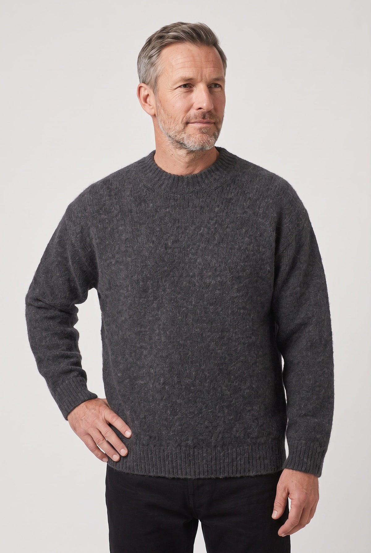 Pull Homme | Maille Grattée Épaules Tombantes Col Rond Côtelé - 7