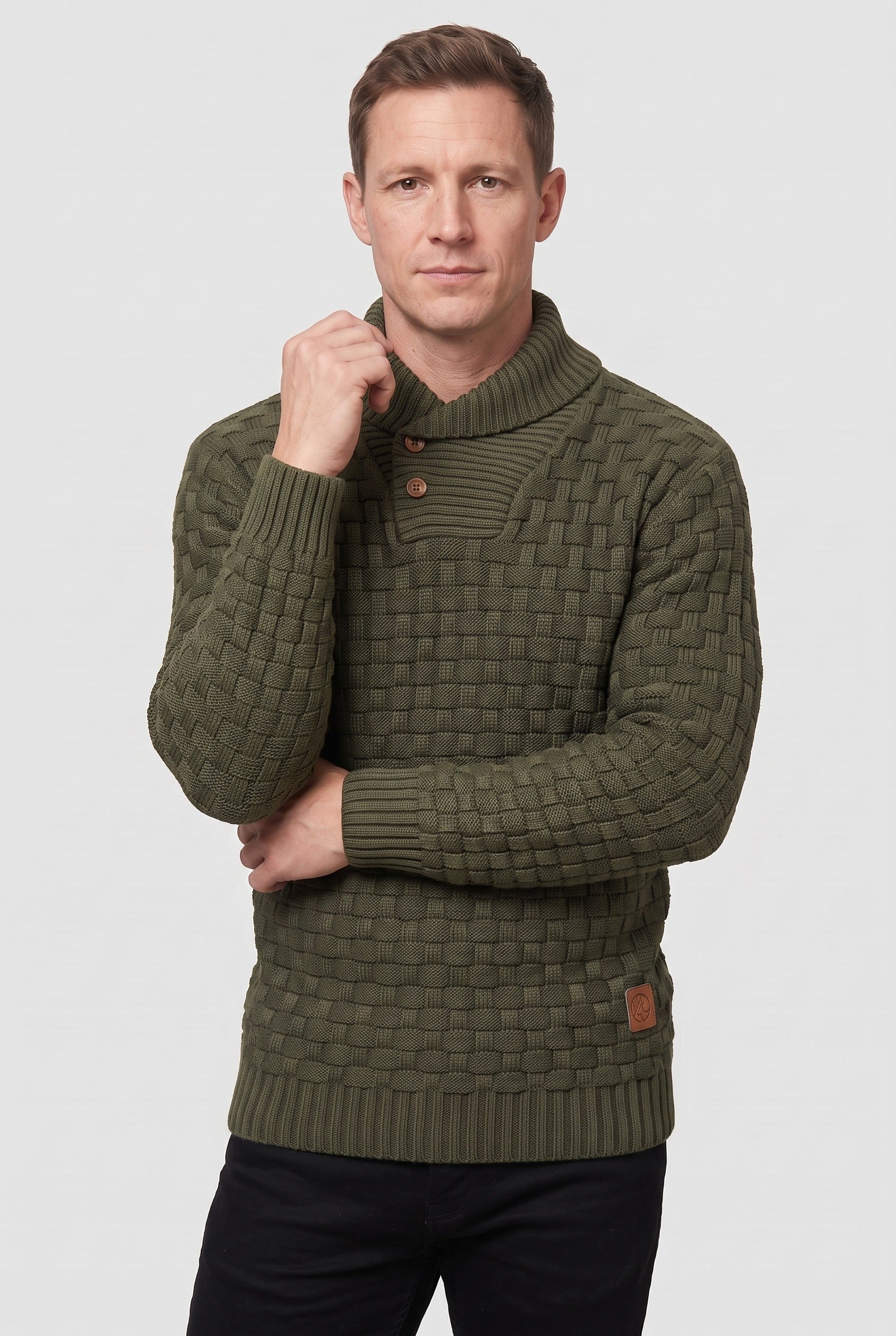 Pull Homme | Patte Boutonnée Col Châle Maille Tressée - 10
