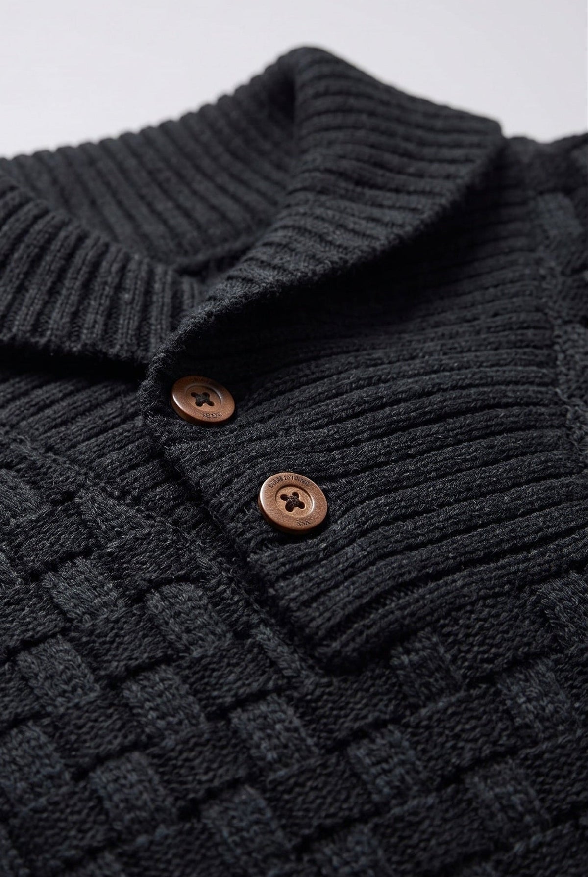 Pull Homme | Patte Boutonnée Col Châle Maille Tressée - 3