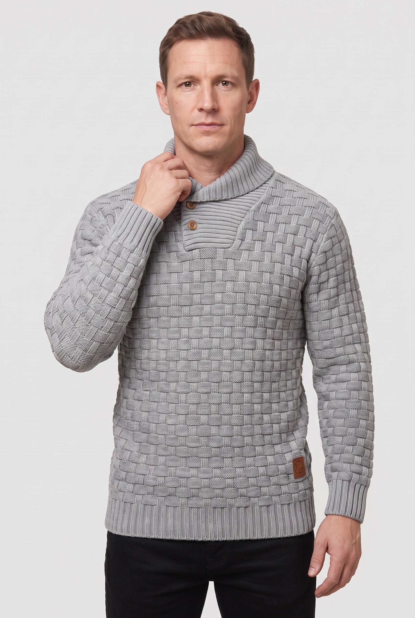 Pull Homme | Patte Boutonnée Col Châle Maille Tressée - 7