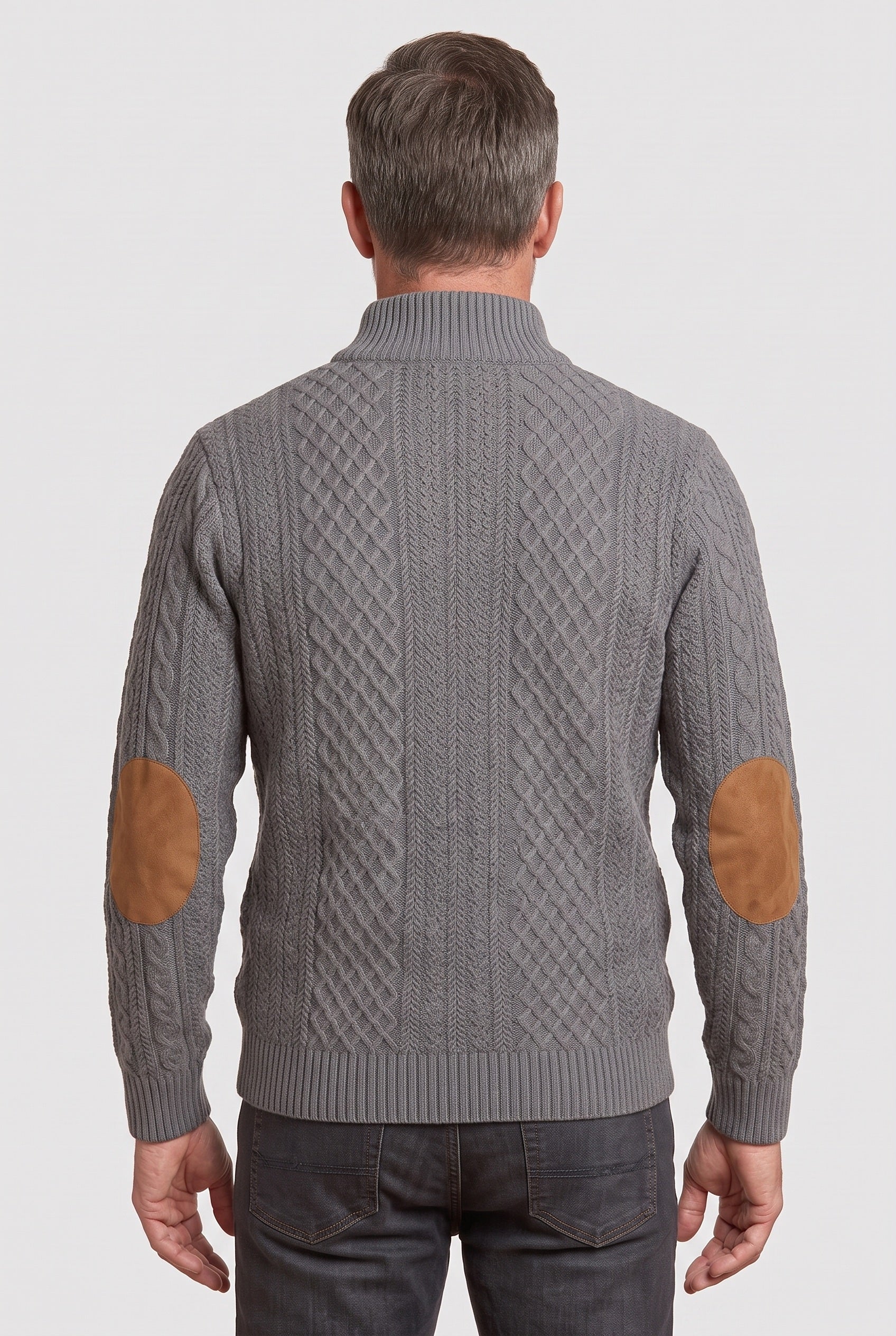 Pull Homme | Torsadé Col Montant Boutonné Coudières - 2