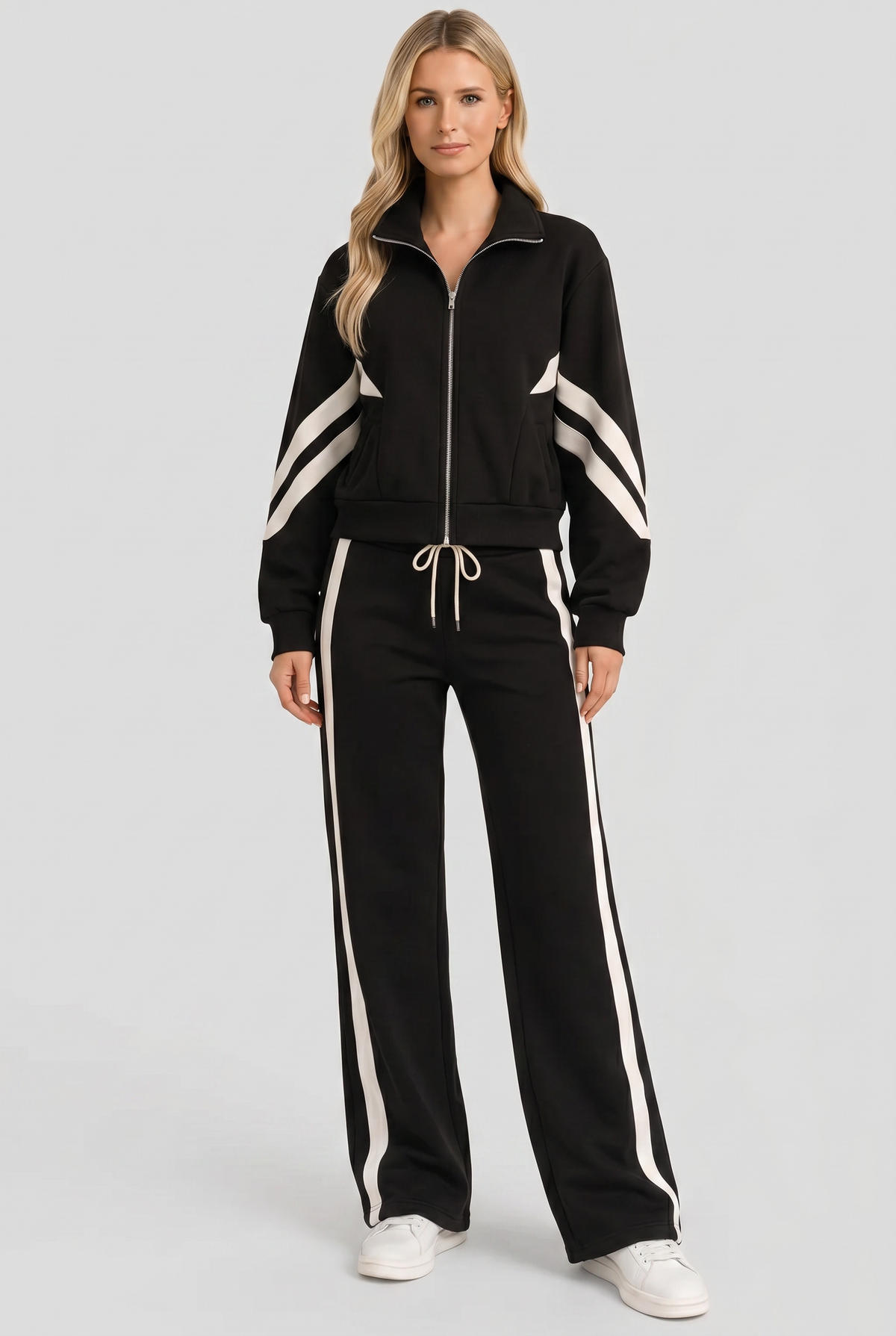 Survêtement Femme | Zip Intégral Jambe Large Col Montant - 5