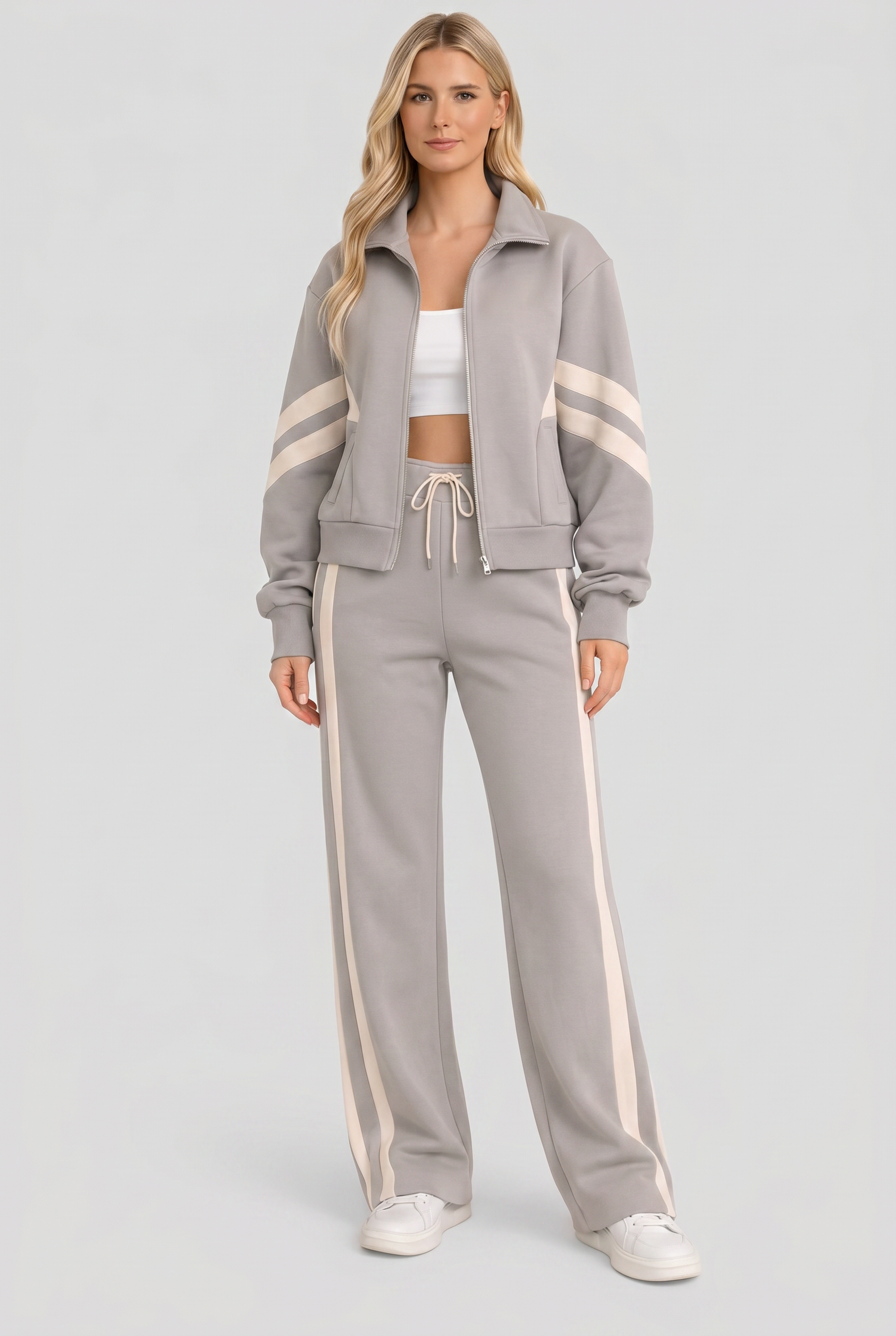 Survêtement Femme | Zip Intégral Jambe Large Col Montant - 6