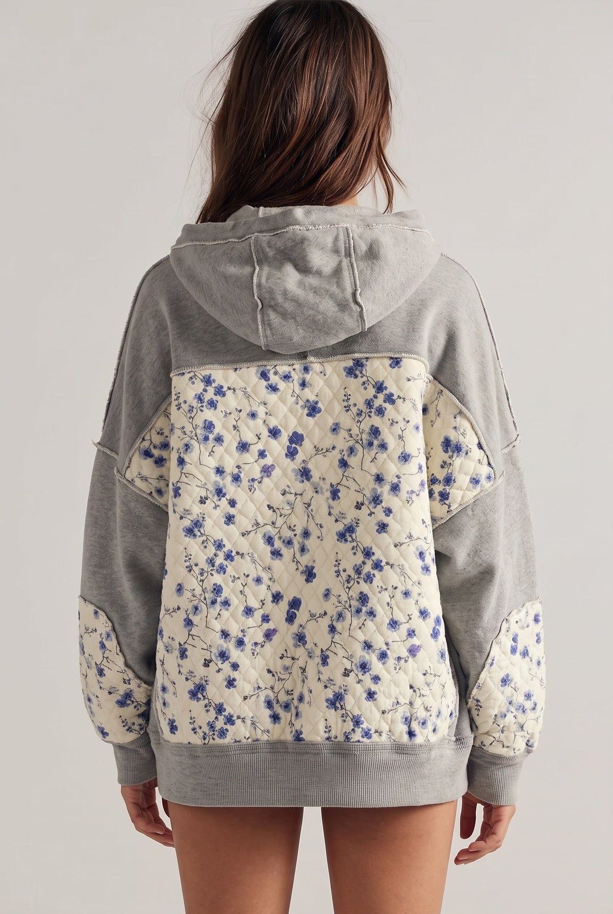 Sweat Femme | À Capuche Empiècement Matelassé Fleuri Coupe Oversize - 2