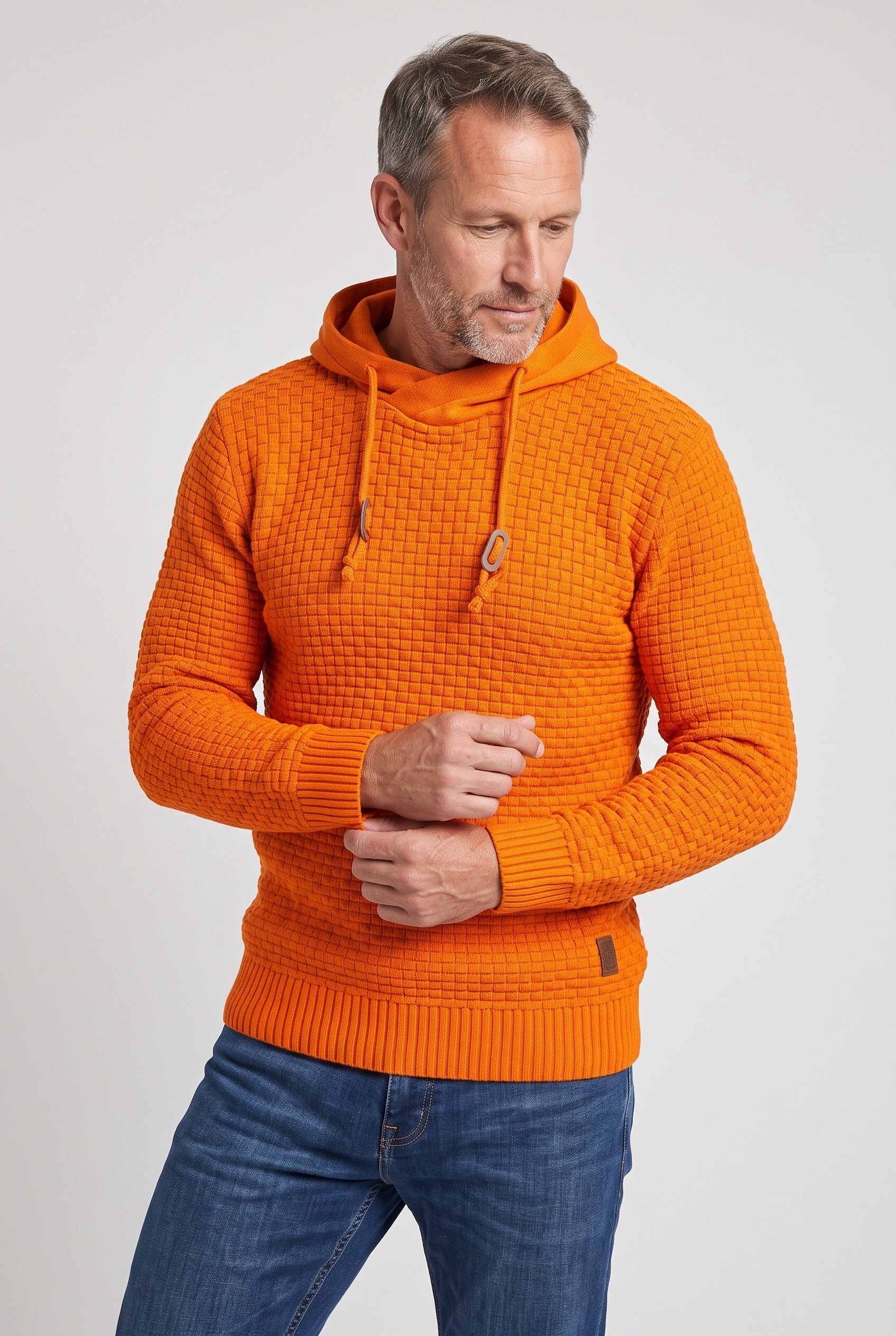 Sweat Homme | À Capuche Croisée Cordons Doubles Maille Gaufrée - 14