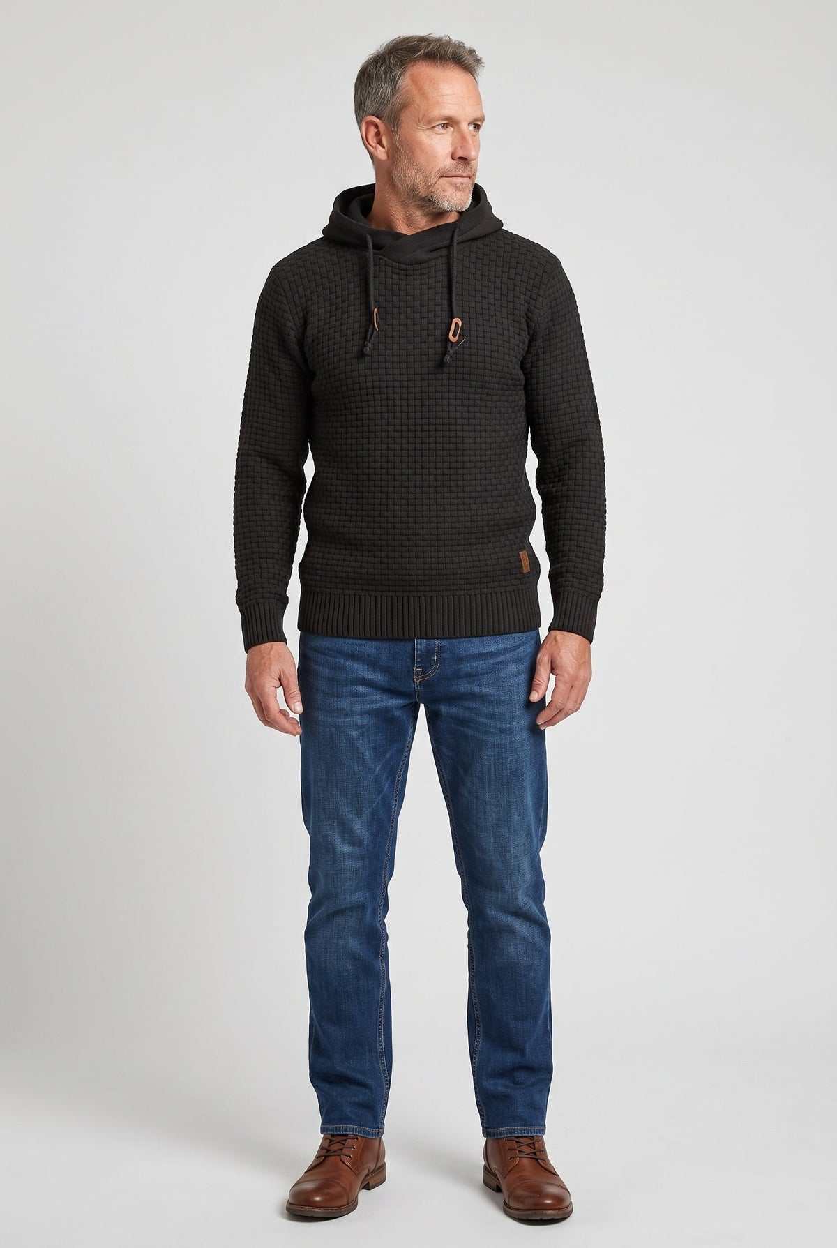 Sweat Homme | À Capuche Croisée Cordons Doubles Maille Gaufrée - 2