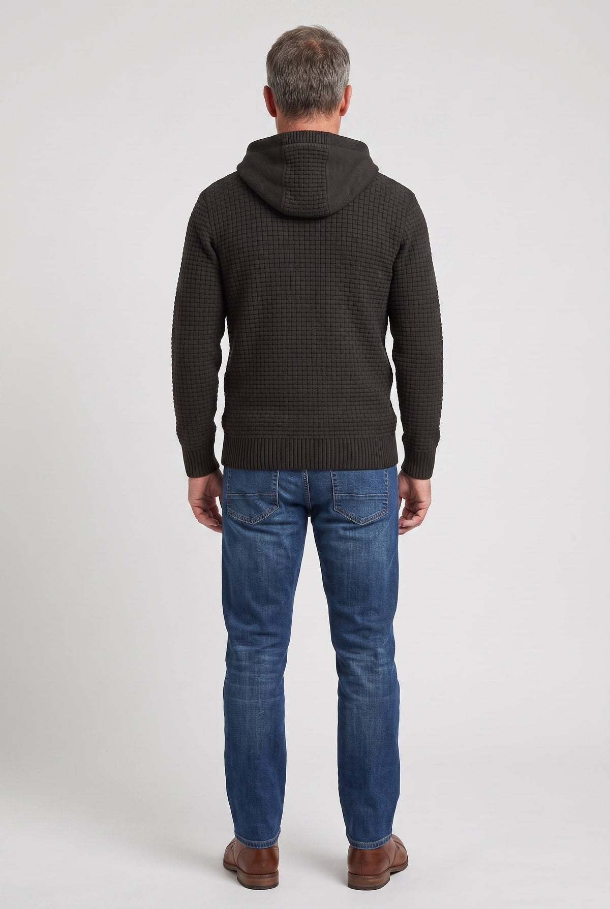 Sweat Homme | À Capuche Croisée Cordons Doubles Maille Gaufrée - 3