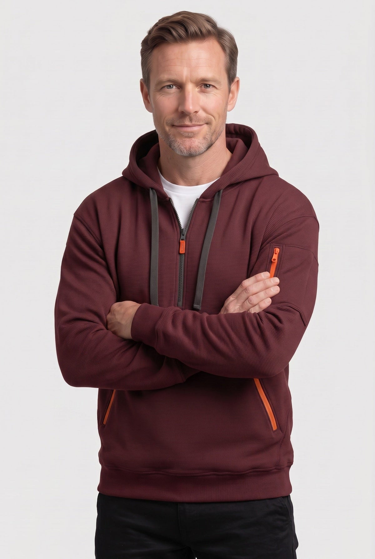 Sweat Homme | À Capuche Demi-Zip Poches Zippées Texture Côtelée - 9