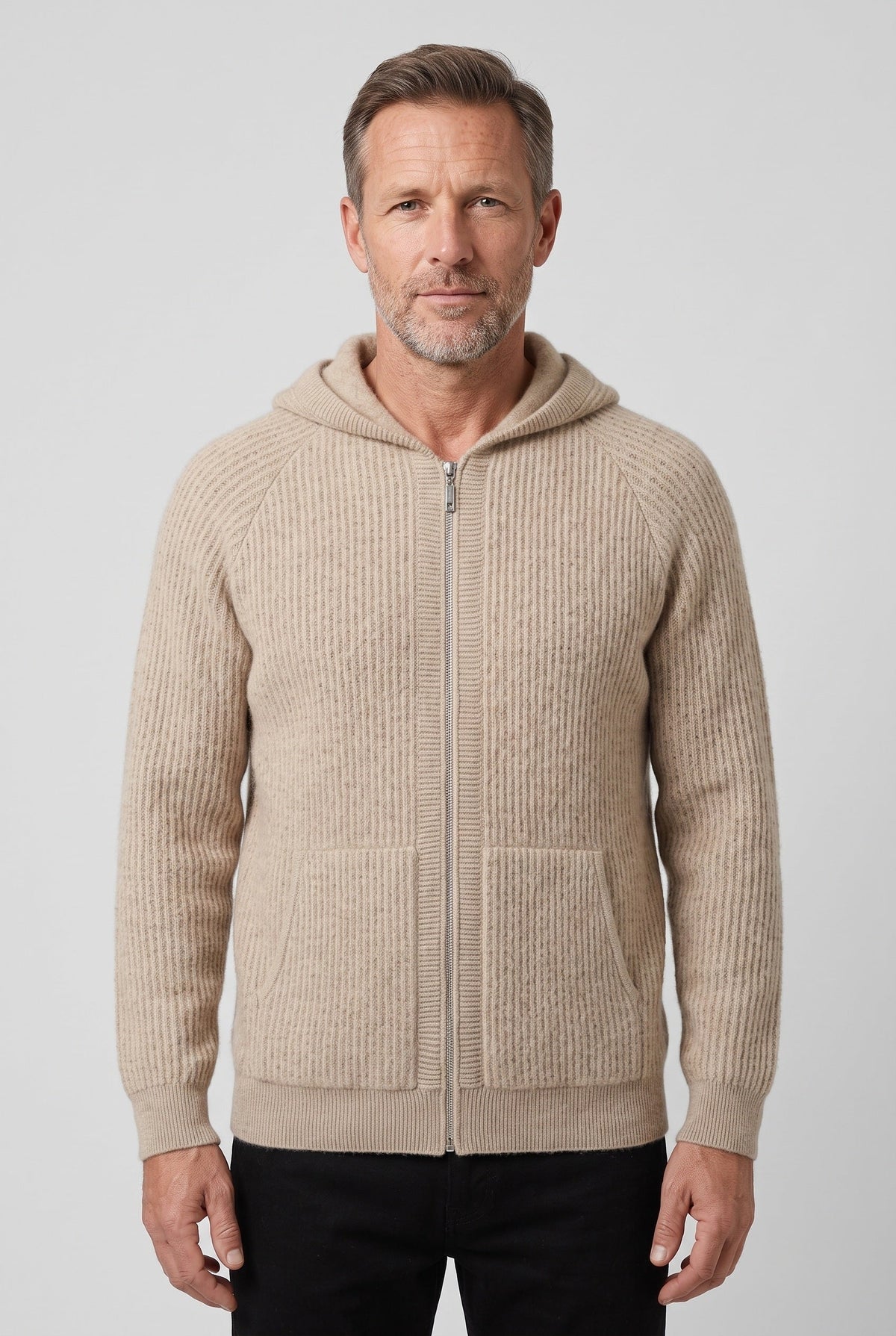 Sweat Homme | À Capuche Zippé Deux Sens Maille Côtelée - 1