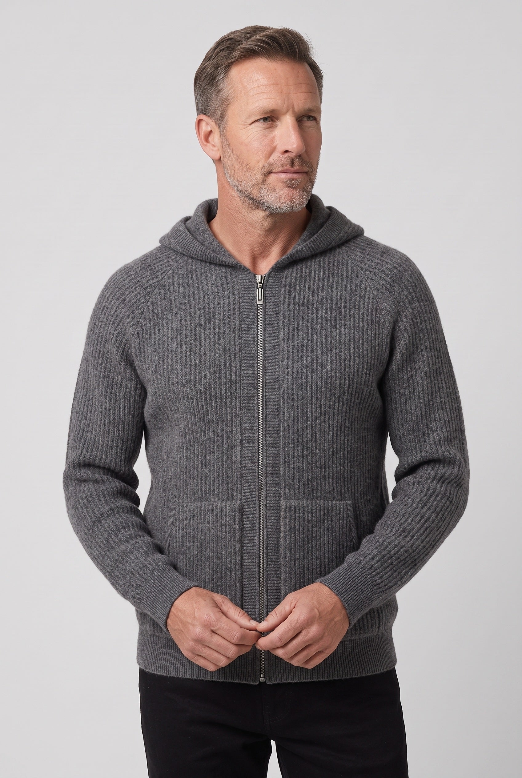 Sweat Homme | À Capuche Zippé Deux Sens Maille Côtelée - 11