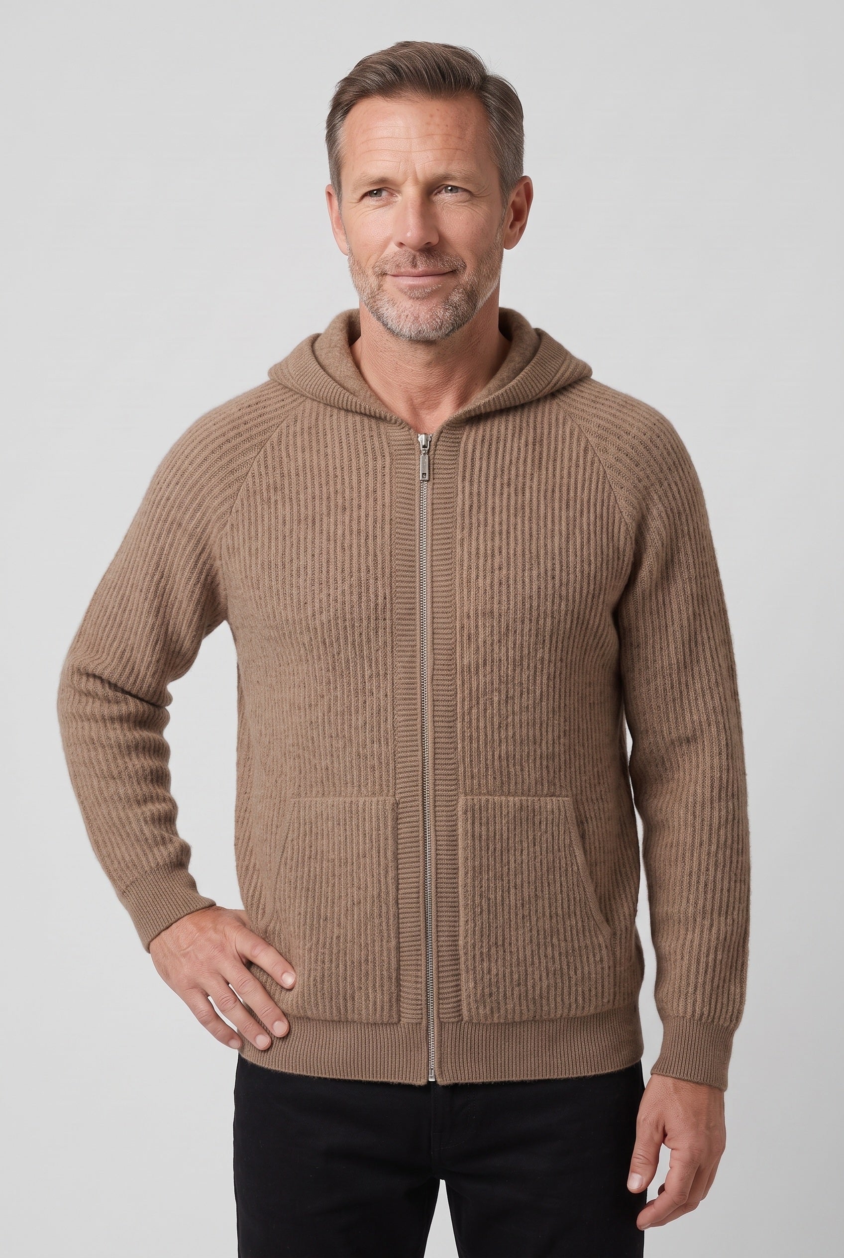 Sweat Homme | À Capuche Zippé Deux Sens Maille Côtelée - 13