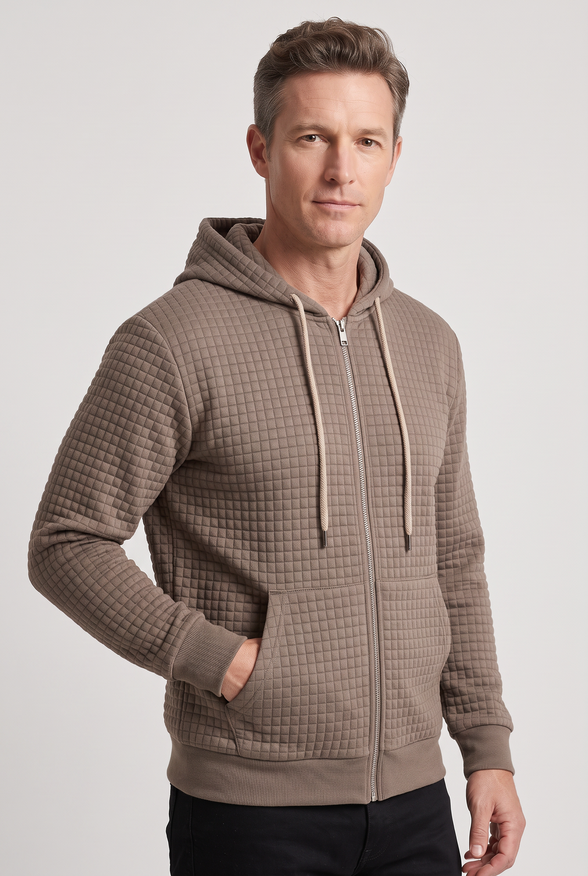 Sweat Homme | À Capuche Zippé Maille Gaufrée Poches Devant - 4