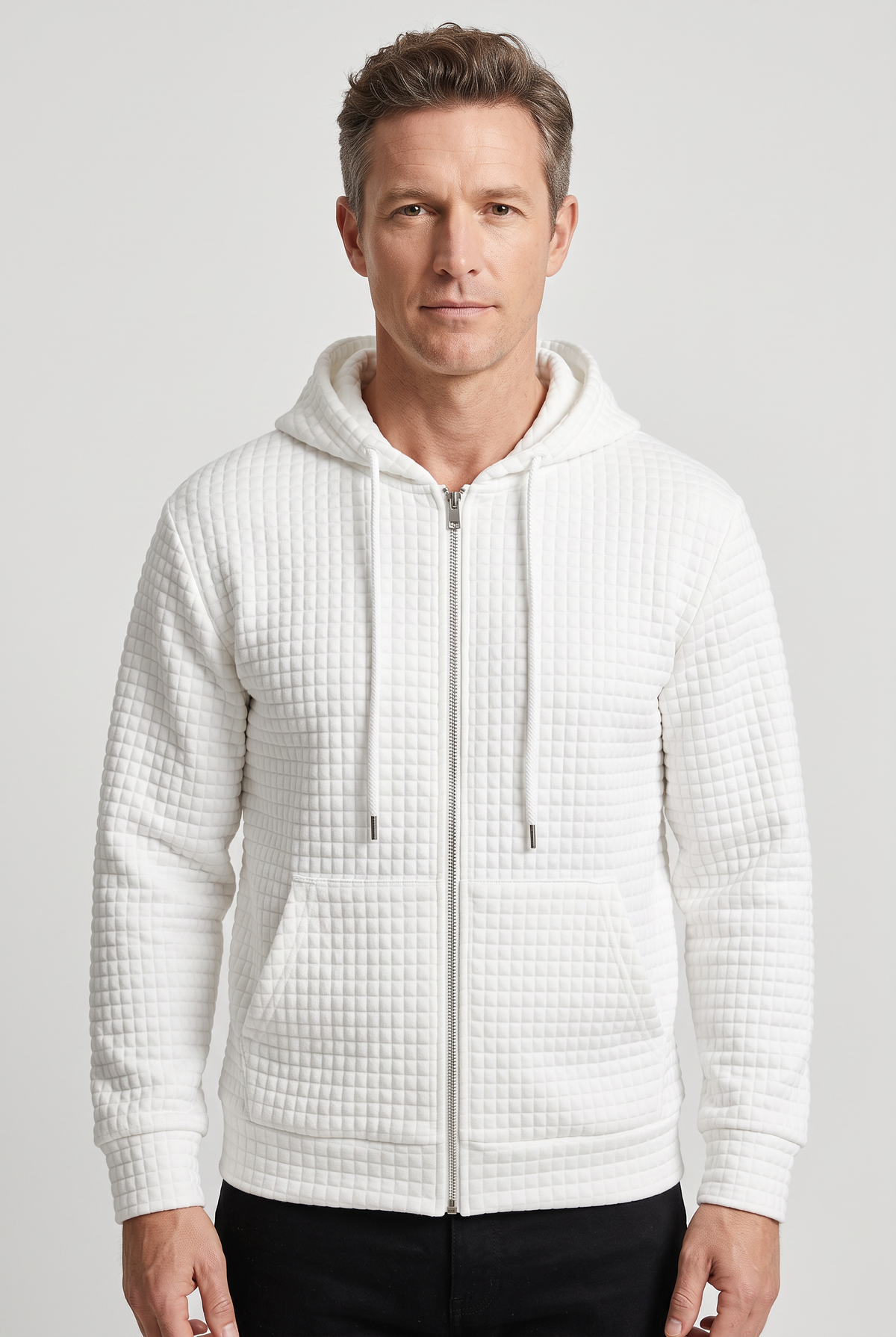 Sweat Homme | À Capuche Zippé Maille Gaufrée Poches Devant - 5