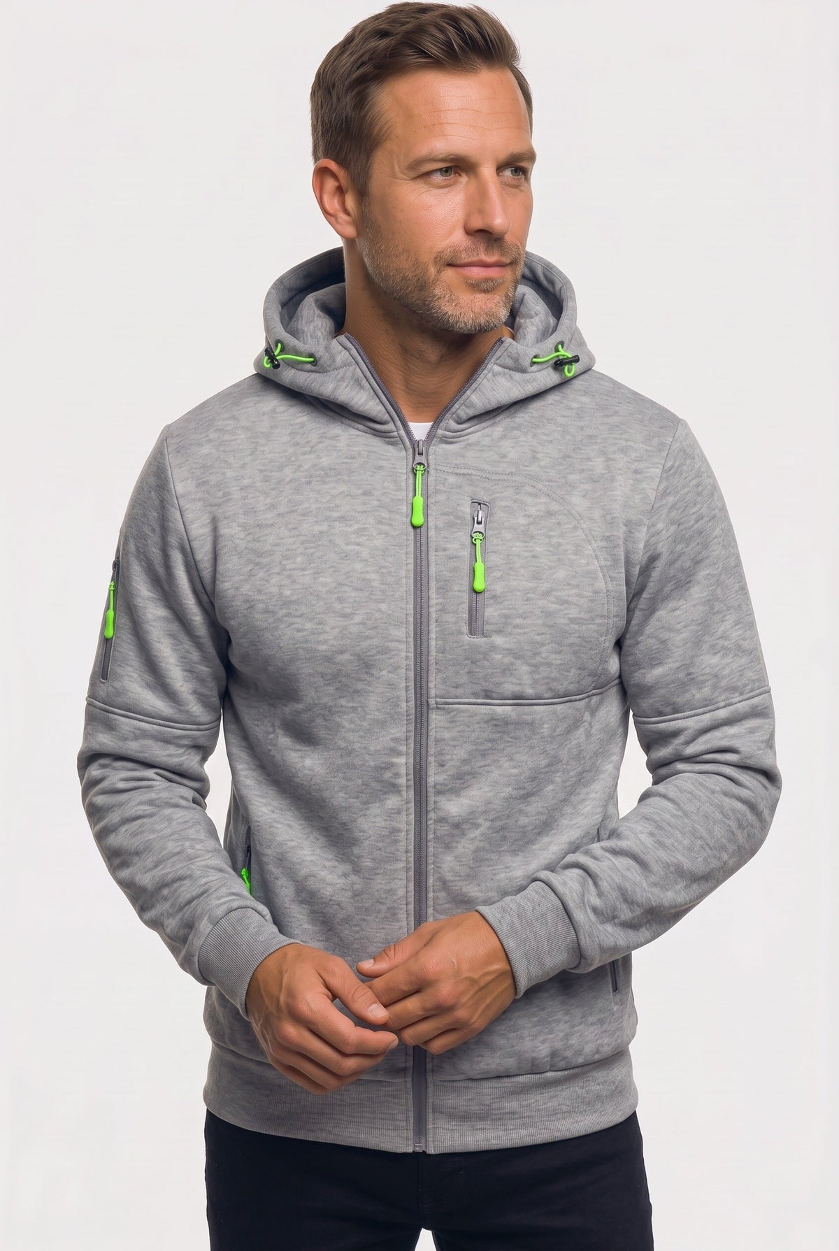 Sweat Homme | À Capuche Zippé Poches Zippées Bords Côtelés - 6