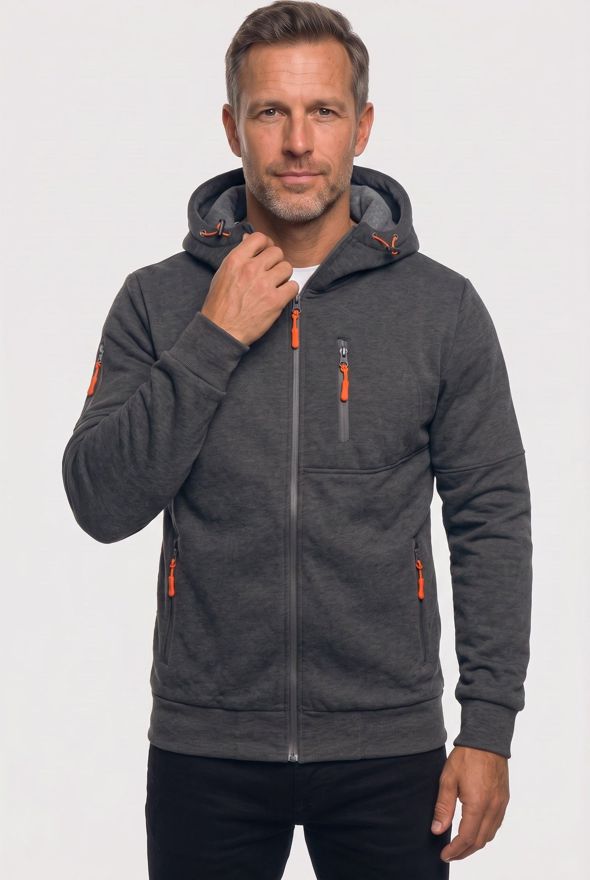 Sweat Homme | À Capuche Zippé Poches Zippées Bords Côtelés - 7