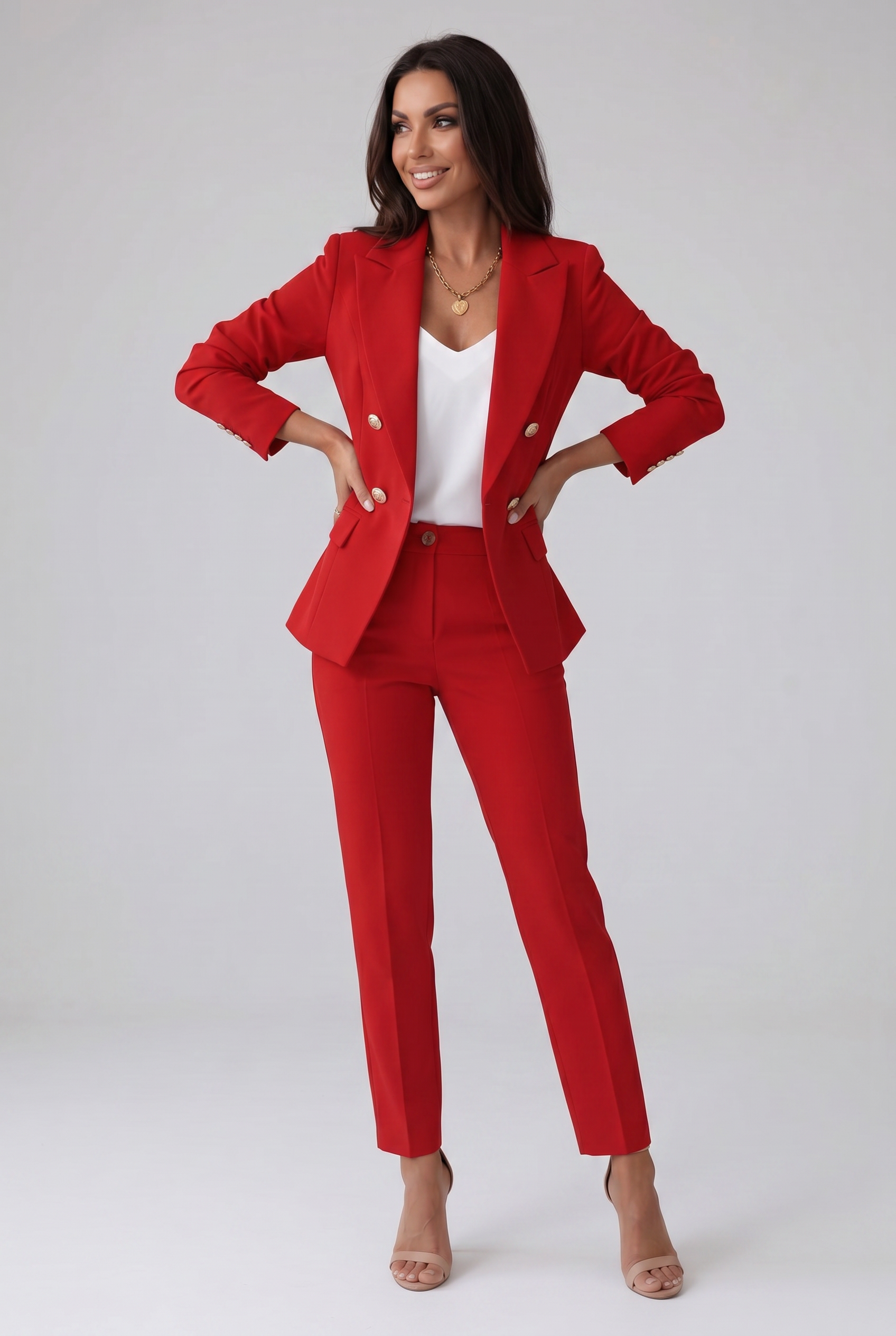Tailleur Femme | Double Boutonnage Taille Haute Revers Pointus - 11