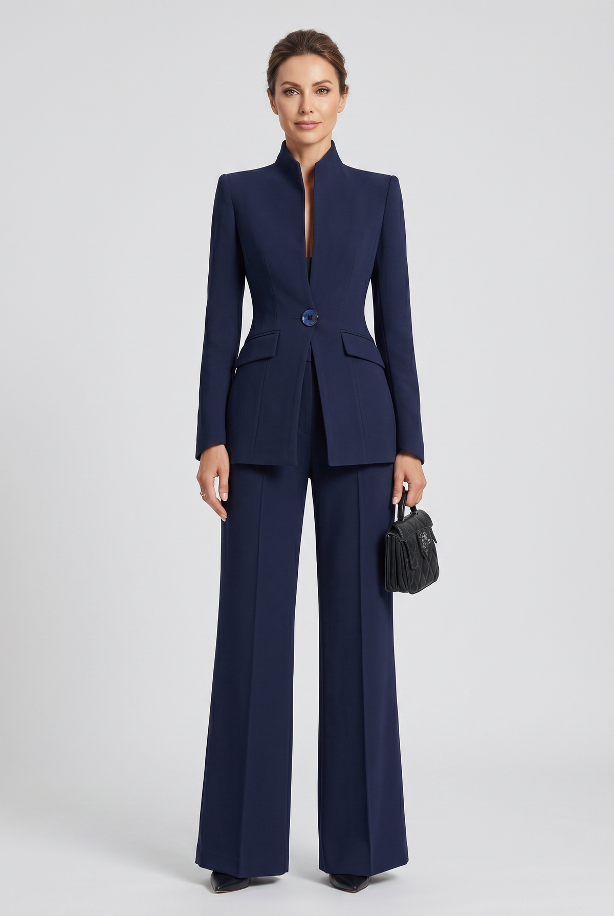 Tailleur Femme | Un Bouton Jambe Large Col Montant - 1