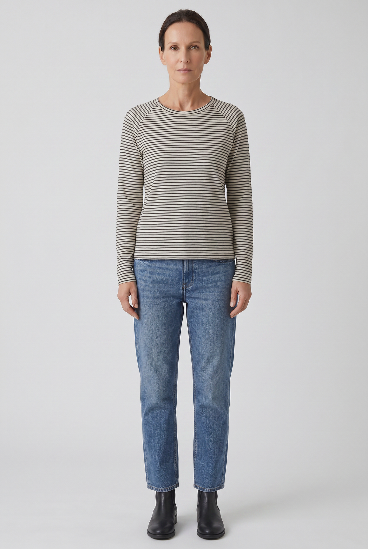 Tee Shirt Femme | Manches Longues Col Rond Rayures Fines - 1