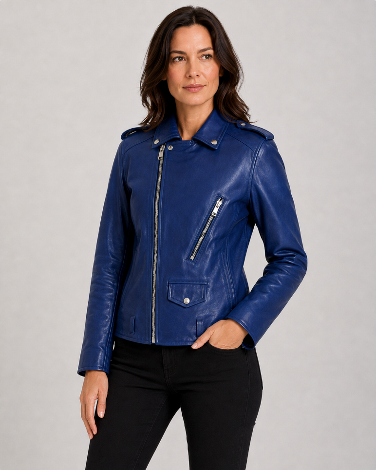 Veste Femme | Aspect Cuir Zip Asymétrique Col Pointu Épaulettes - 5