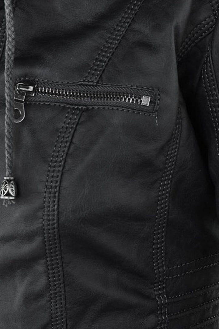 Veste Femme | Aspect Cuir Zip Deux Sens Capuche Poches Poitrine - 8