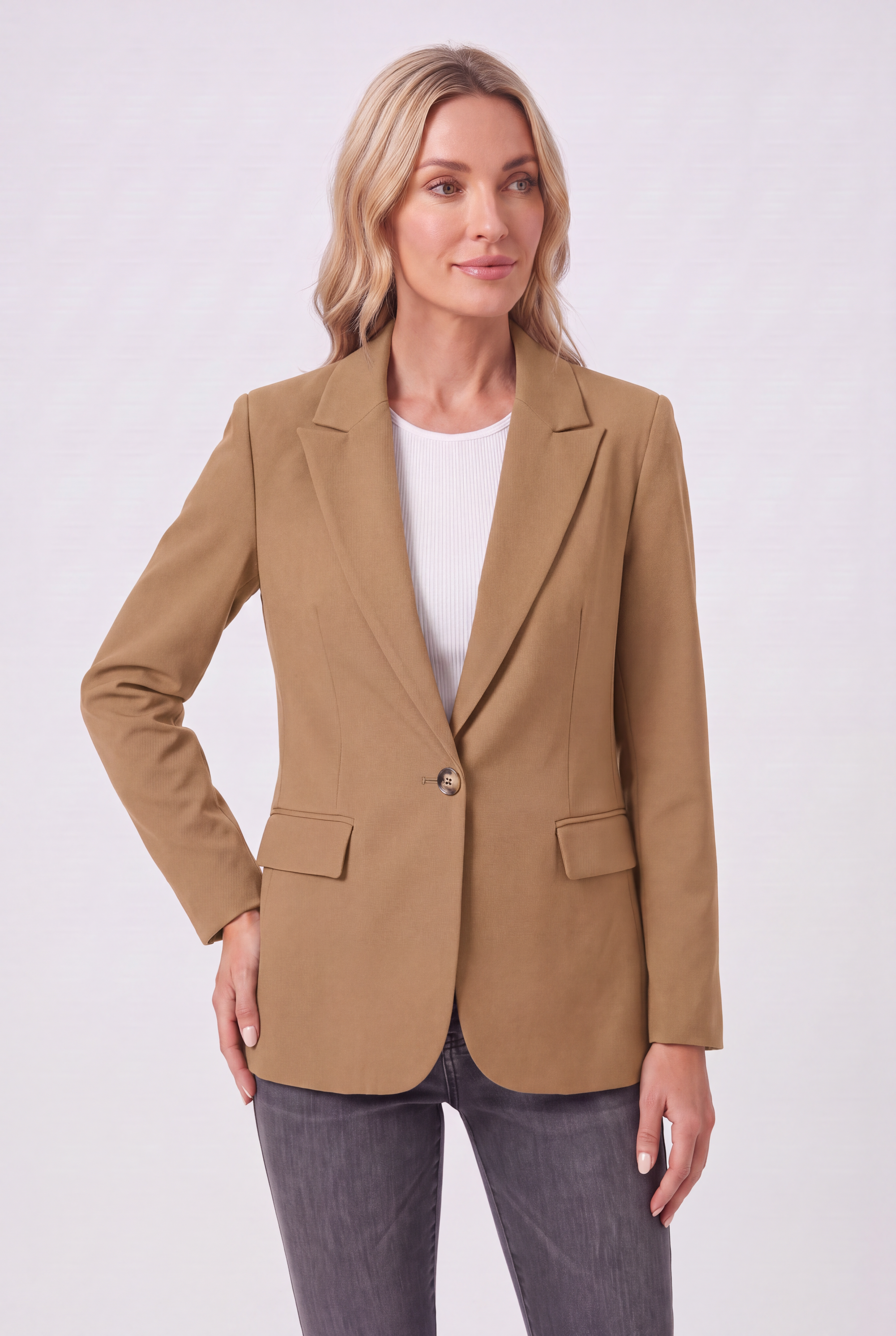 Veste Femme | Un Bouton Col Cranté Poches à Rabat Fente au Dos - 7