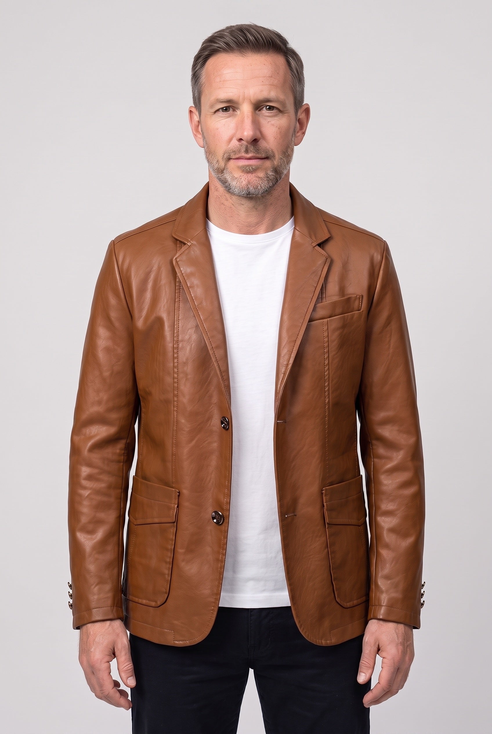 Veste Homme | Aspect Cuir Deux Boutons Col Cranté Poches À Rabat - 1