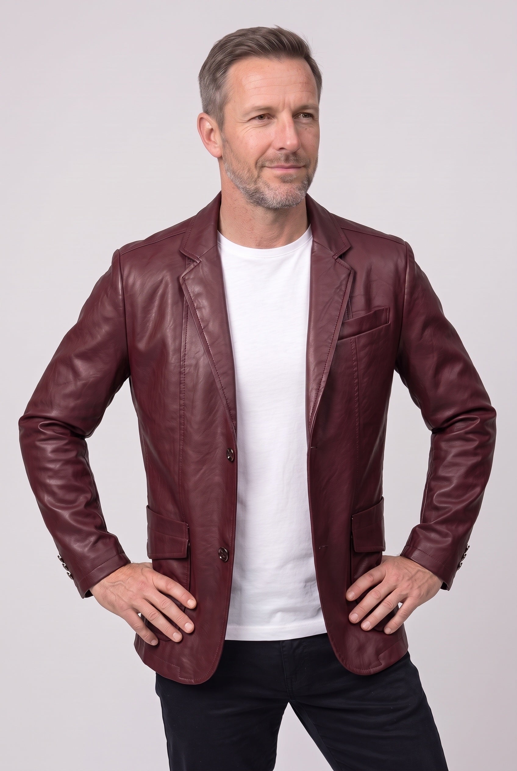 Veste Homme | Aspect Cuir Deux Boutons Col Cranté Poches À Rabat - 5