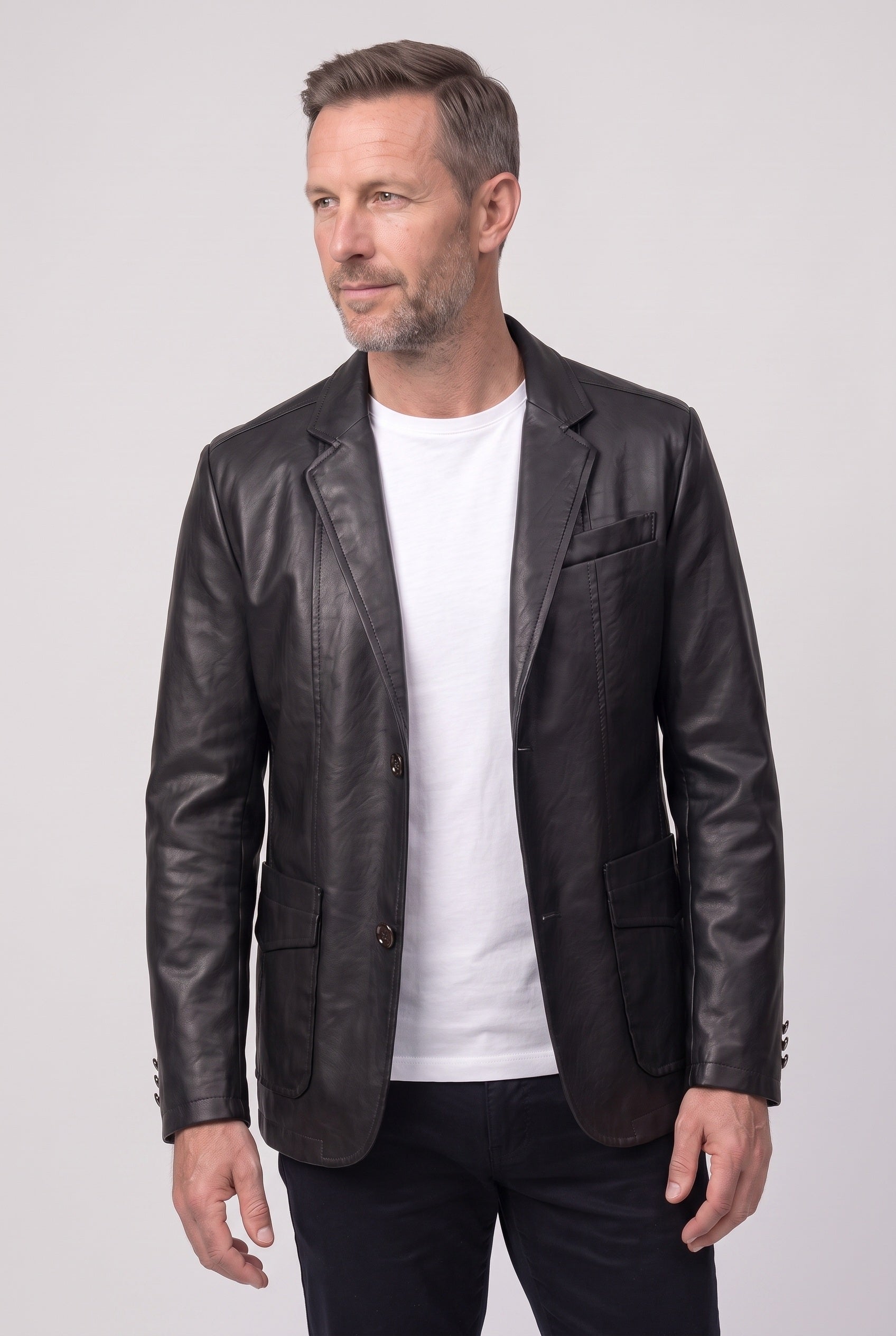 Veste Homme | Aspect Cuir Deux Boutons Col Cranté Poches À Rabat - 7
