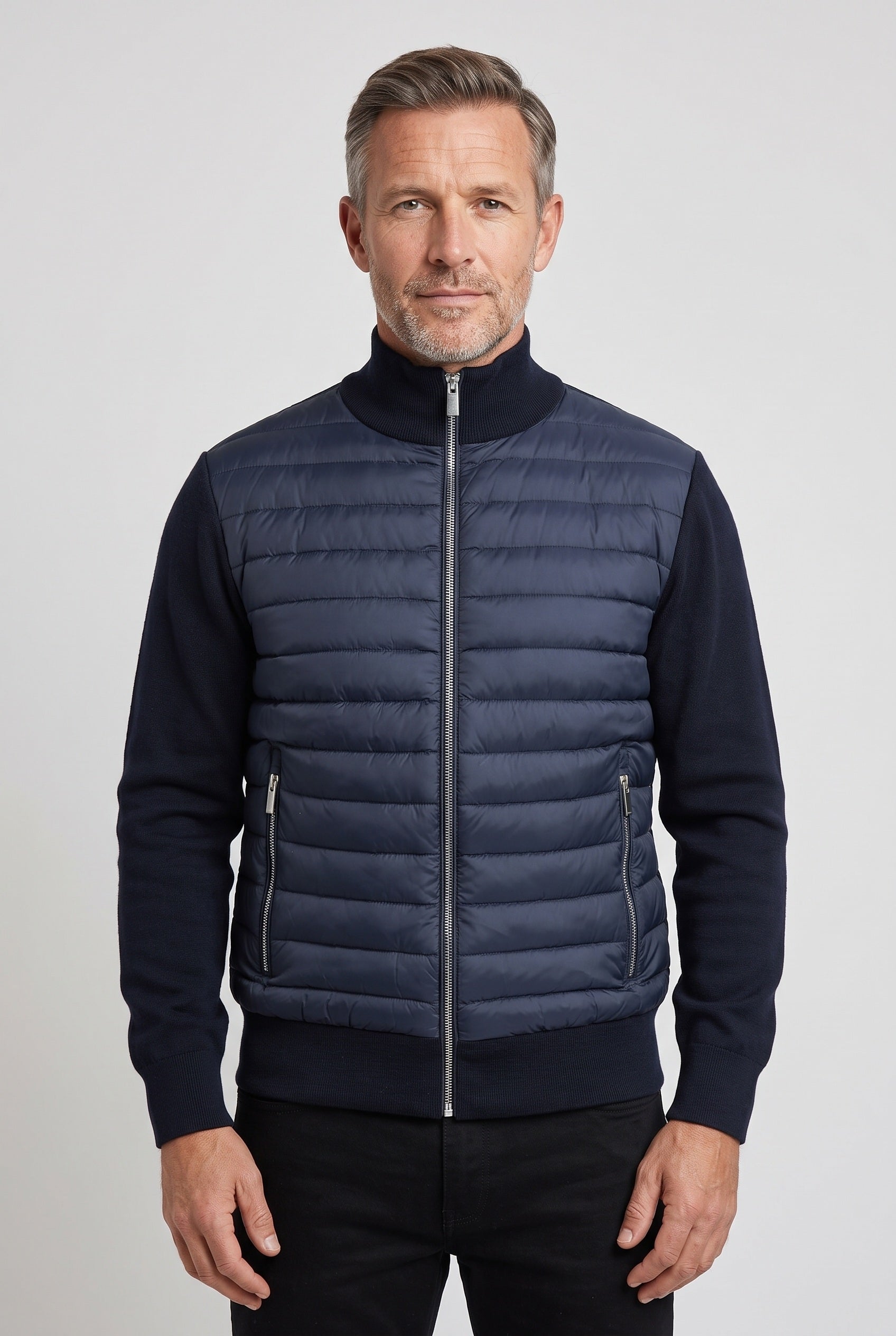 Veste Homme | Bomber Matelassé Zip Intégral Manches en Maille - 1
