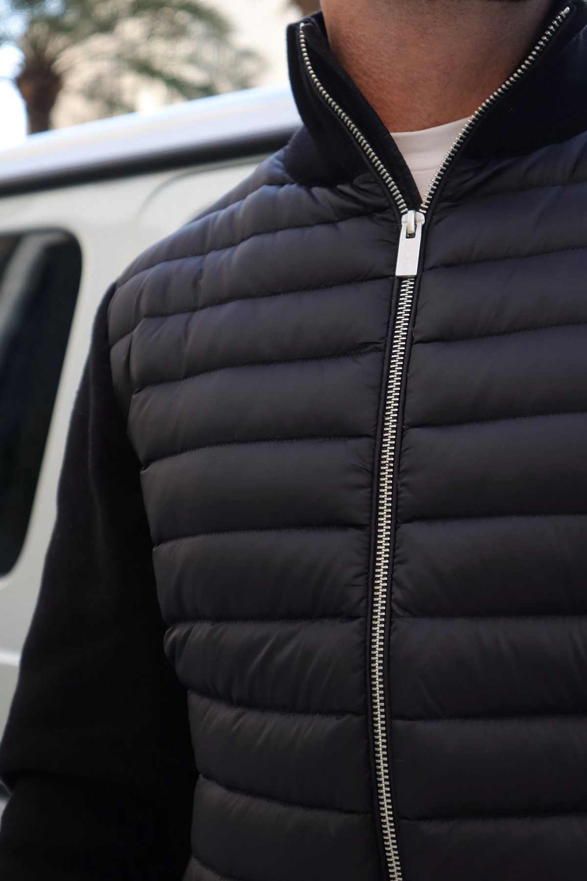 Veste Homme | Bomber Matelassé Zip Intégral Manches en Maille - 5