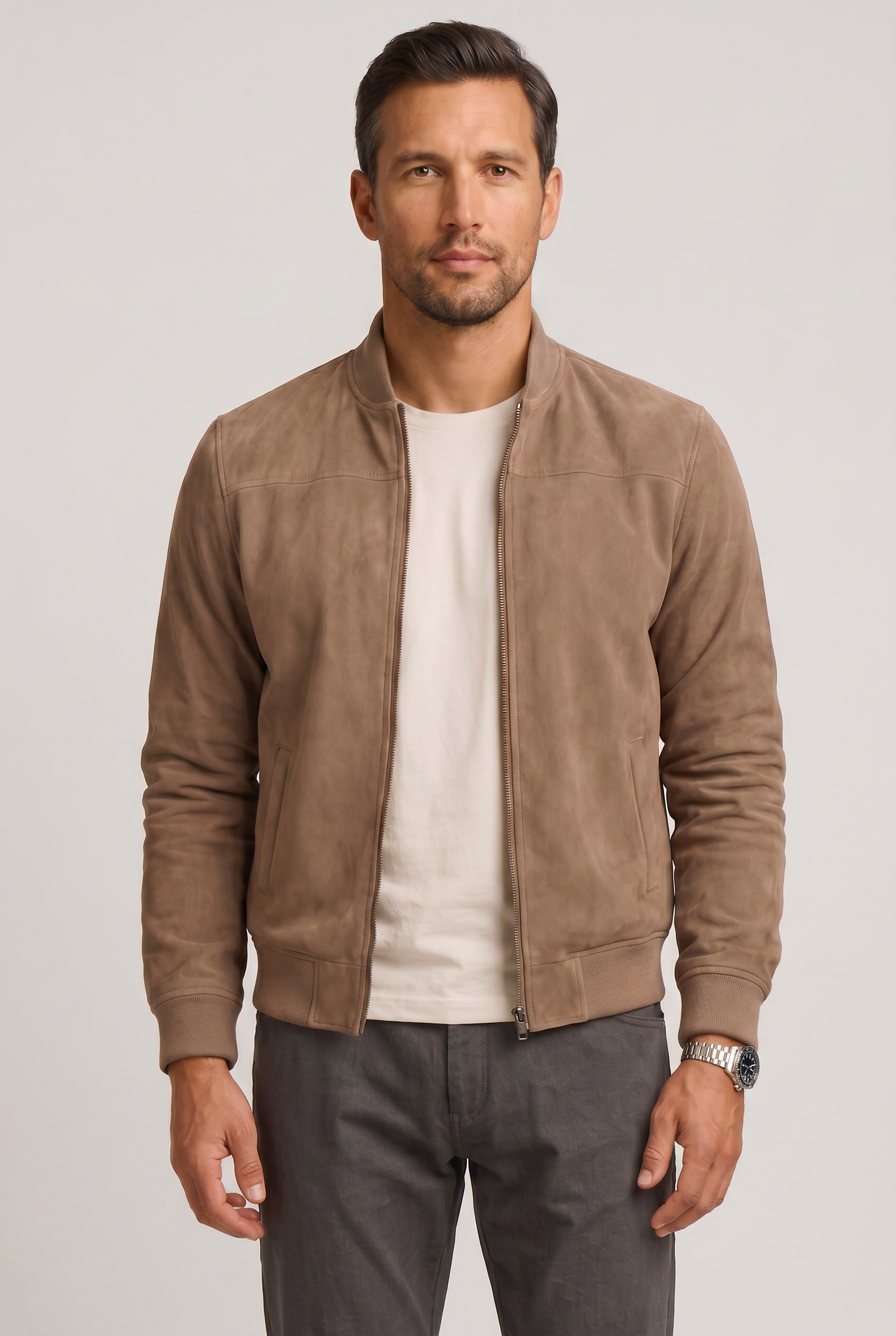 Veste Homme | Bomber Zip Intégral Aspect Daim - 1