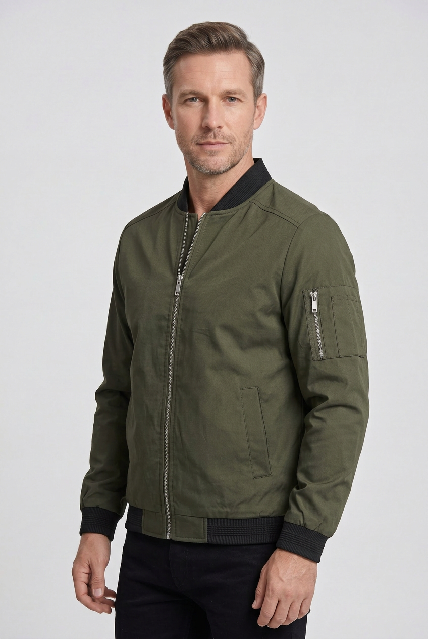 Veste Homme | Bomber Zippé Col Côtelé Poche Manche - 10