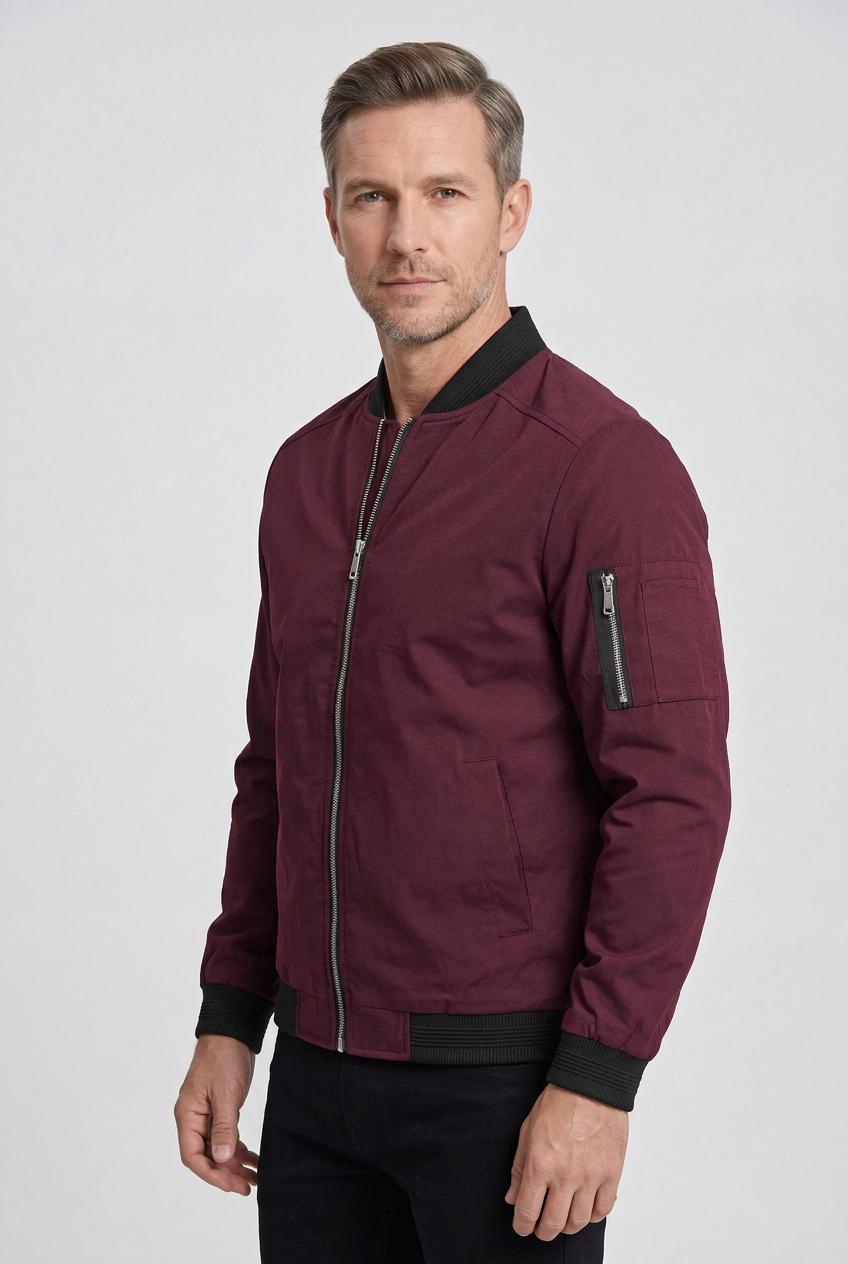 Veste Homme | Bomber Zippé Col Côtelé Poche Manche - 8