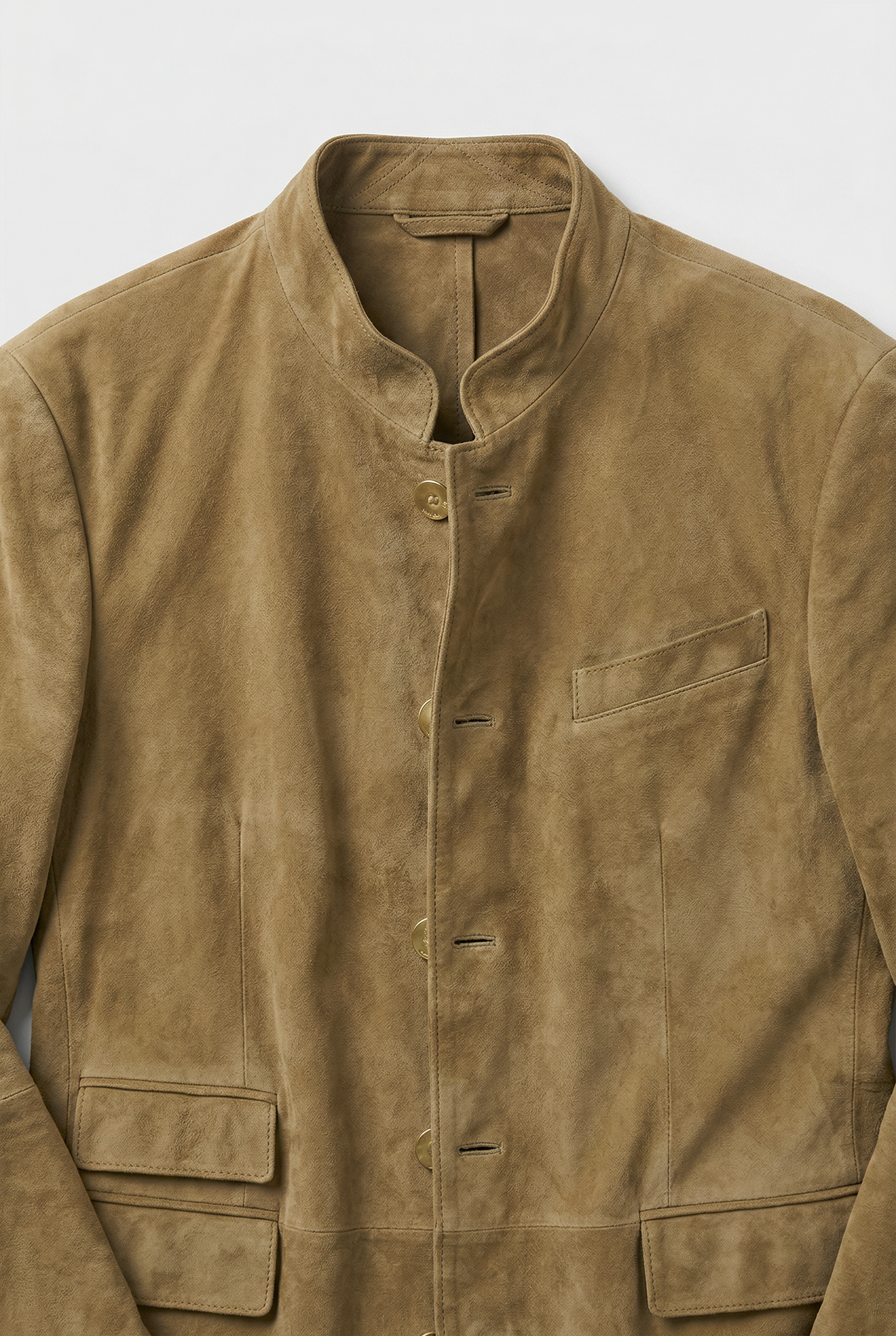 Veste Homme | Boutonnée Col Montant Aspect Daim Poches à Rabat - 3