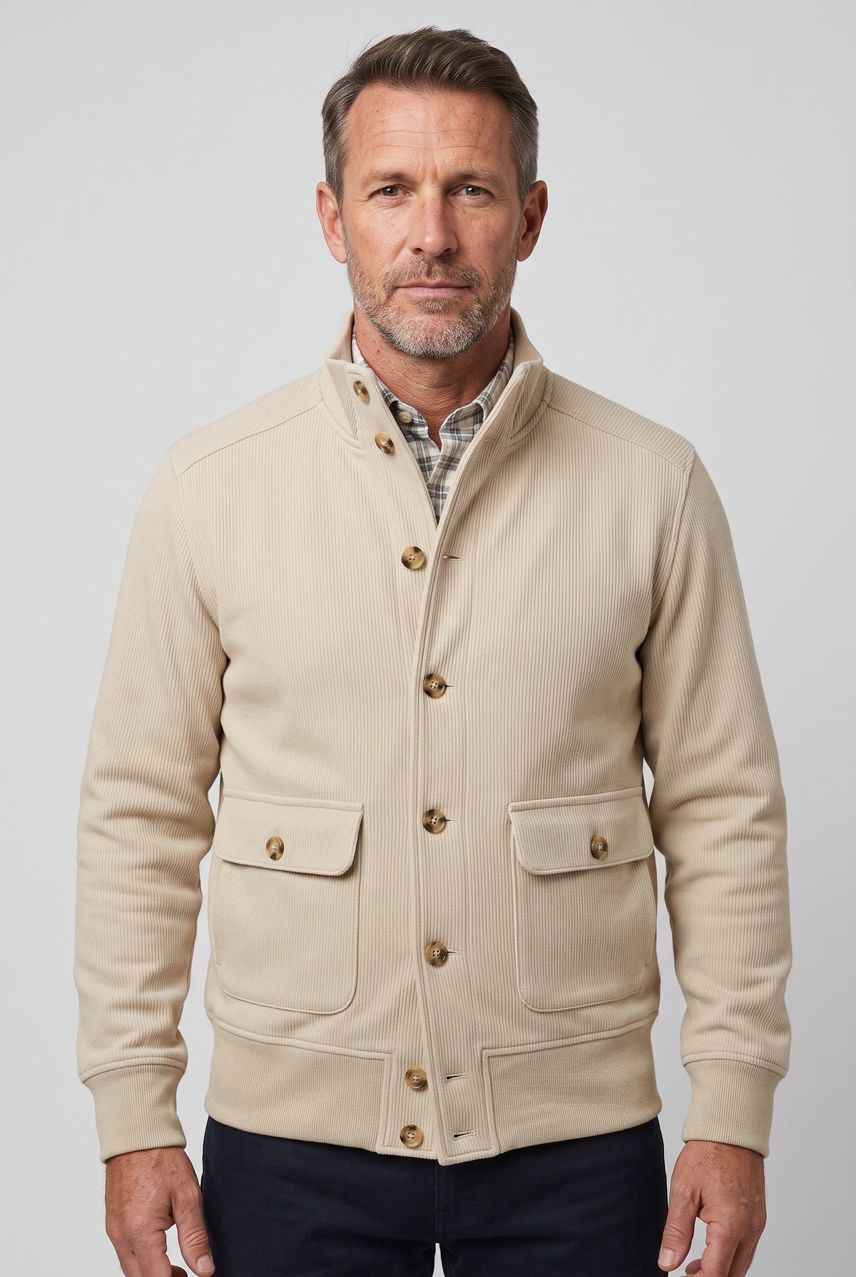Veste Homme | Boutonnée Col Montant Texture Côtelée - 1